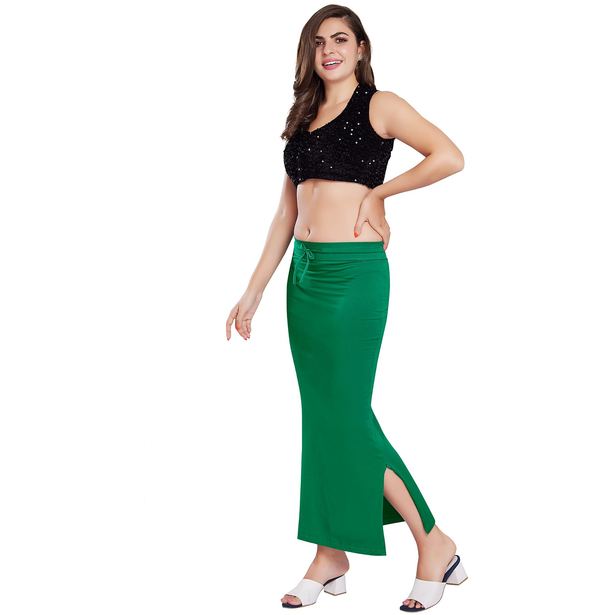 RANI SAAHIBA Womens Stretchy Slim Fishcut Petticoat Cotton Saree Shapewear(SHP2_S/M_P. Green)