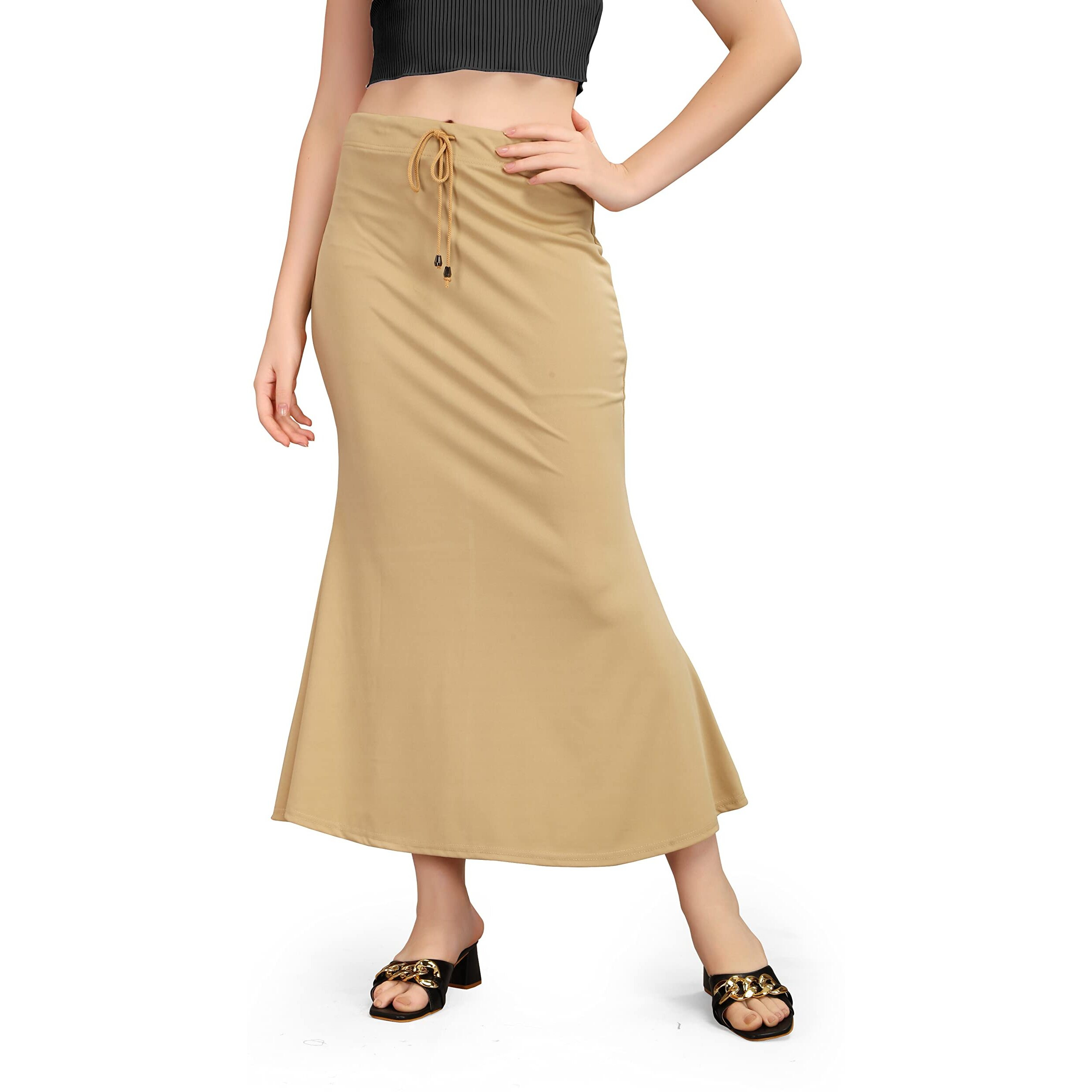 Kipzy Lycra Saree Shapewear, Long Skirt for Women for Beach, Night Out, Regular, Office, Party (Beige, 2XL)