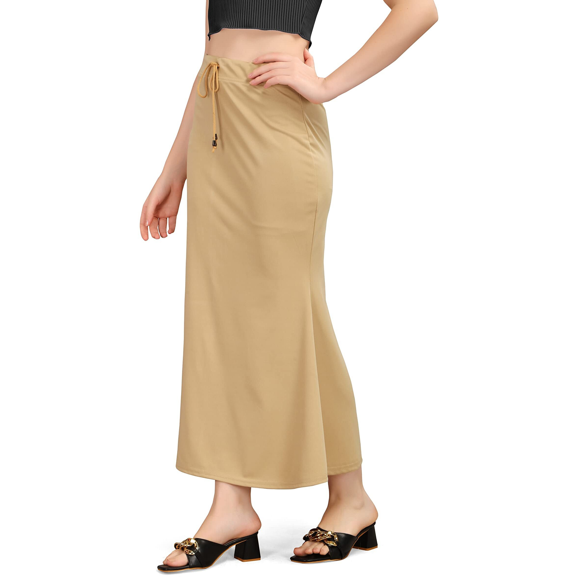 Kipzy Lycra Saree Shapewear, Long Skirt for Women for Beach, Night Out, Regular, Office, Party (Beige, 2XL)