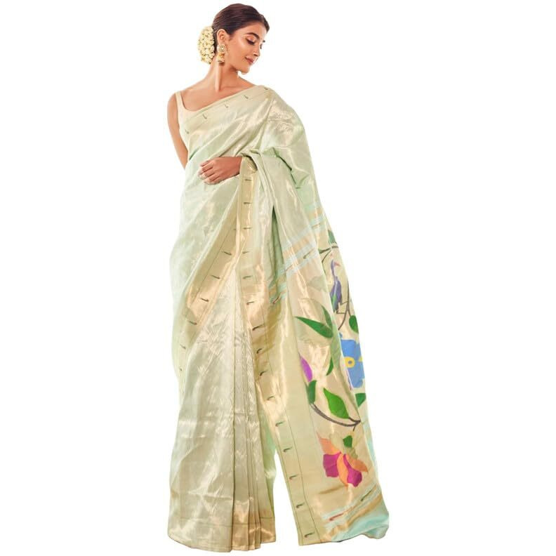 SIRIL Womens Art Silk Paithani Jacquard Saree With Unstitched Blouse Piece (3474S5975_Sky Blue & Golden)