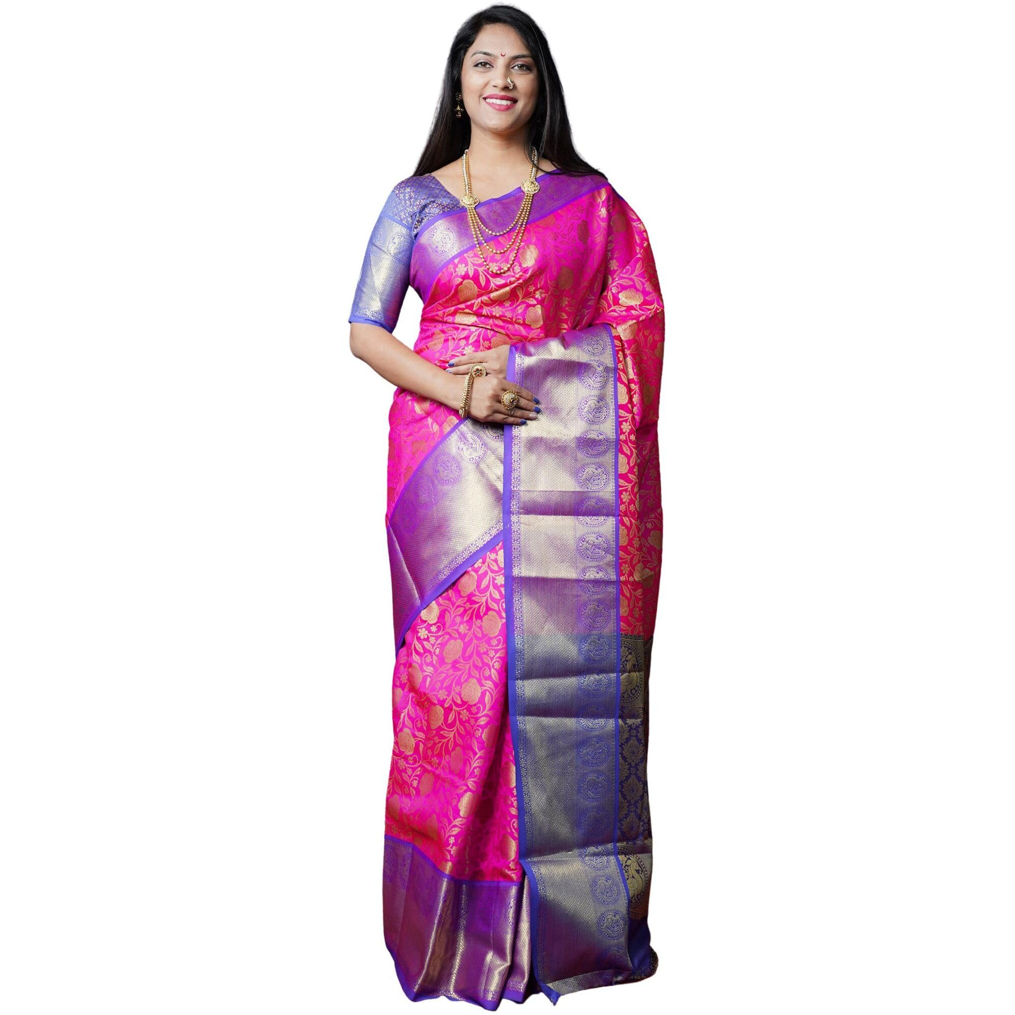 AMIRAT CLOTHING Banarsi Wedding And Designer Look Litchi Silk Saree With Unstiched Blouse Piece (Pink)