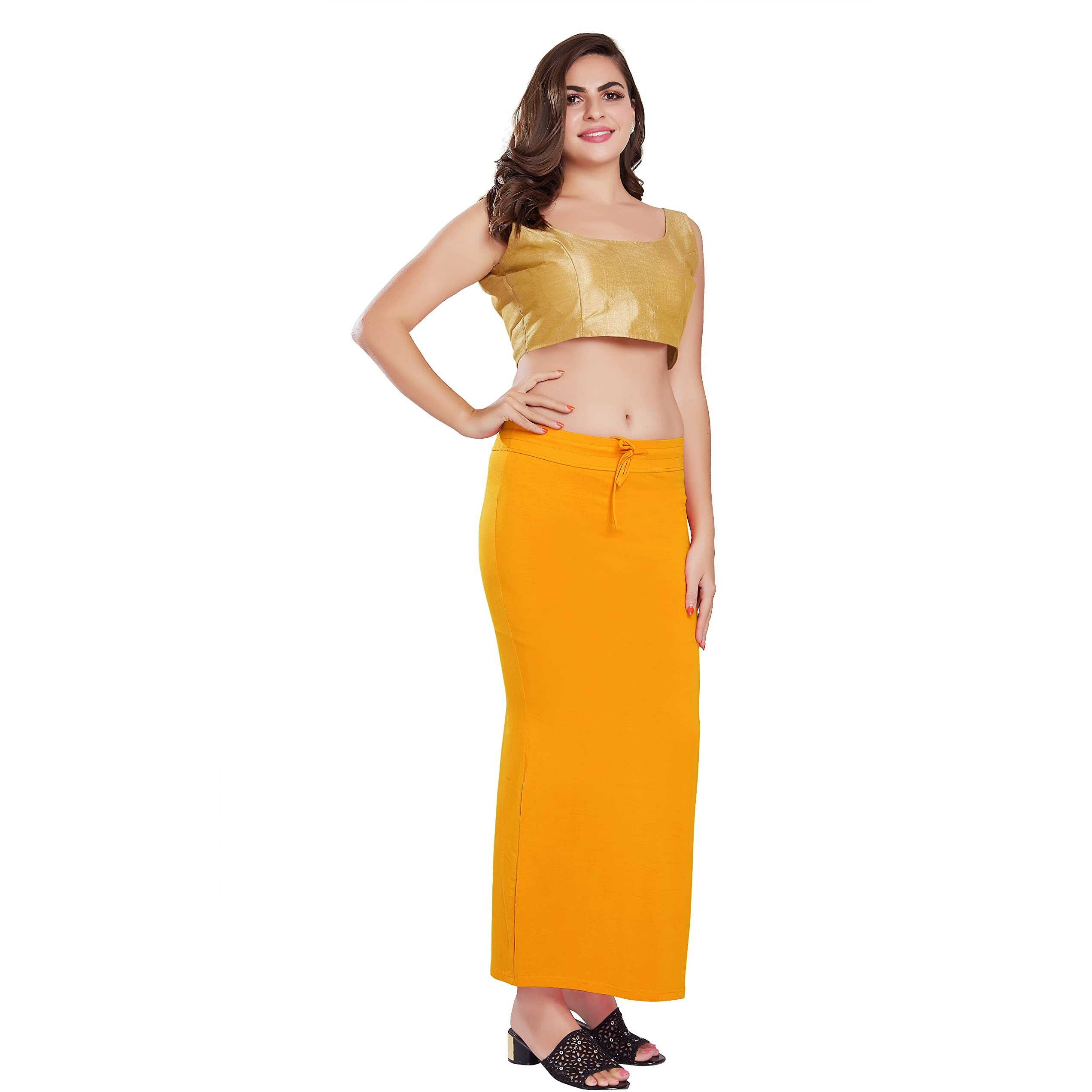 RANI SAAHIBA Womens Stretchy Slim Fishcut Petticoat Cotton Saree Shapewear(SHP15_L/XL_G. Yellow)