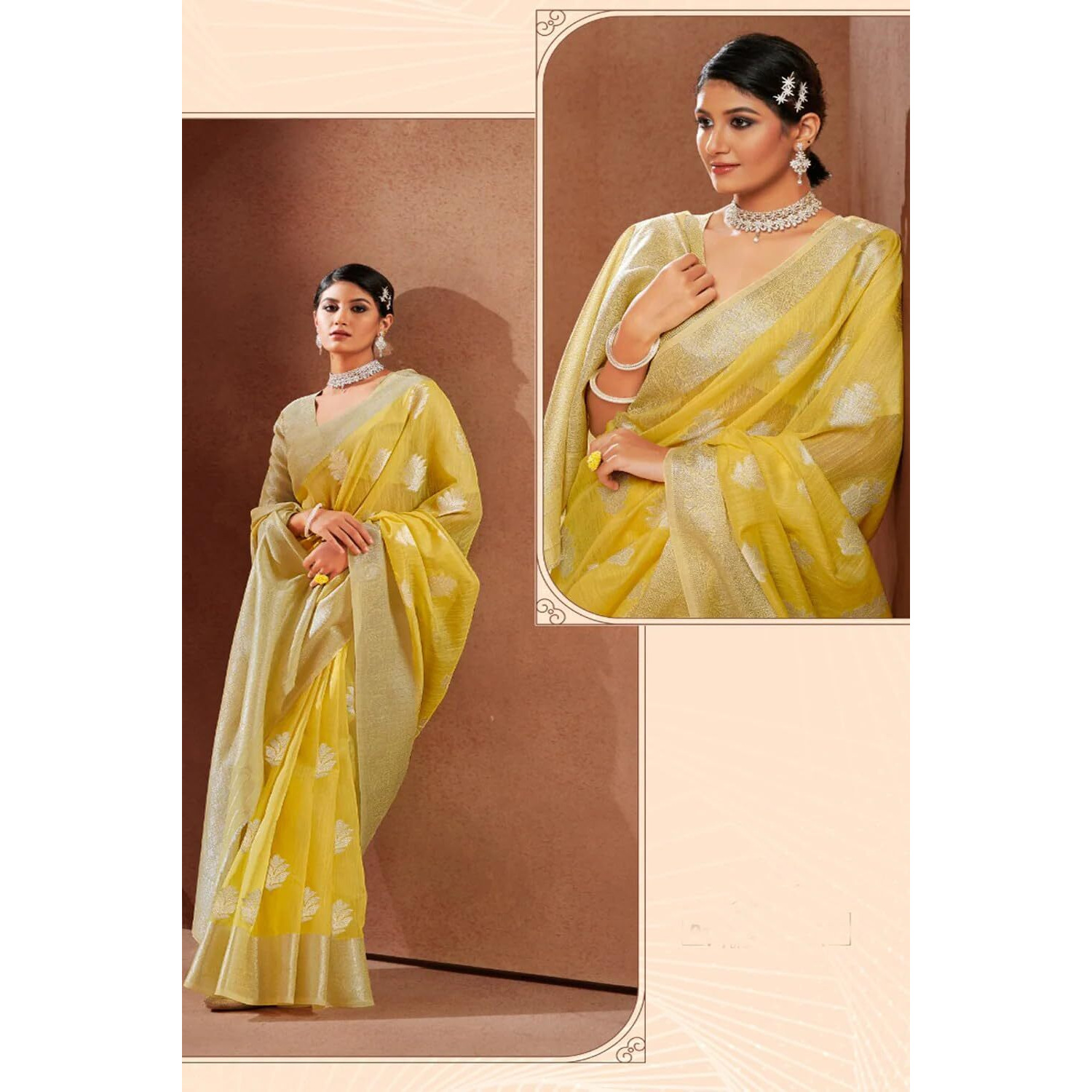 SWORNOF Womens Pure Silk Saree With Blouse Piece (YELLOW)