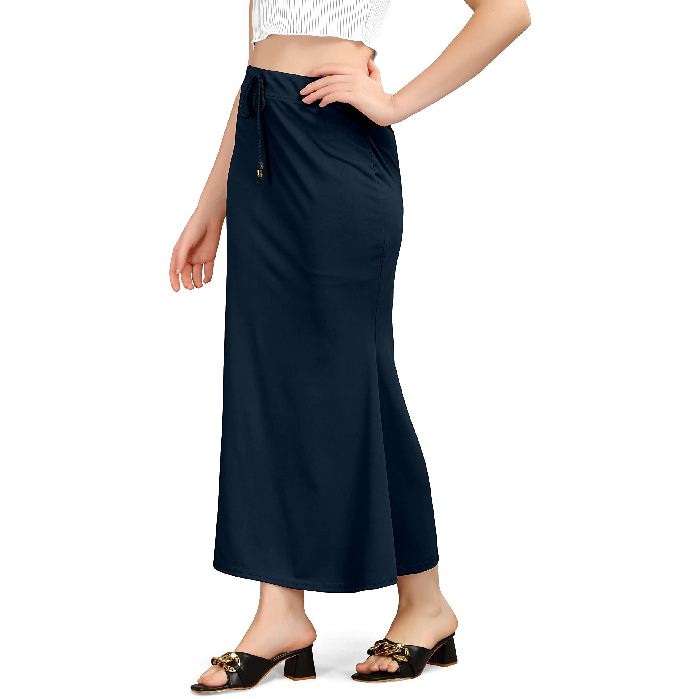 Kipzy Lycra Saree Shapewear, Long Skirt for Women for Beach, Night Out, Regular, Office, Party (Navy Blue, XL)