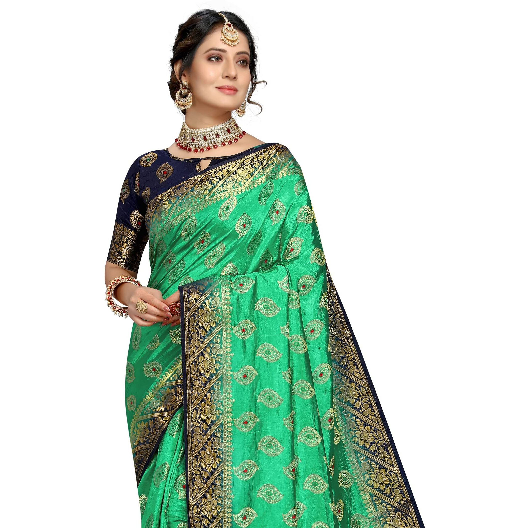 iZibra Kanjivaram Silk Saree Wedding Cotton Soft Sarees for Women Banarasi Sadi Original Kanchipuram Pure Pattu Sari with blouse piece 2023(Rajnigandha)(Green)