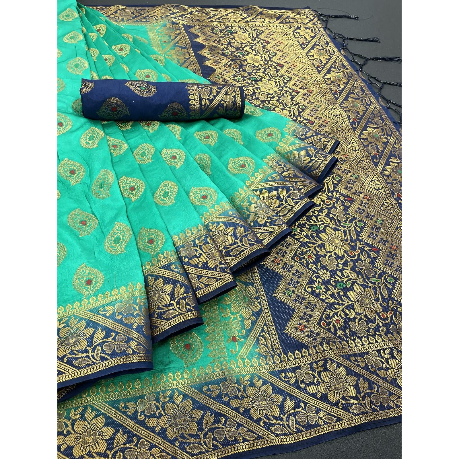 iZibra Kanjivaram Silk Saree Wedding Cotton Soft Sarees for Women Banarasi Sadi Original Kanchipuram Pure Pattu Sari with blouse piece 2023(Rajnigandha)(Green)