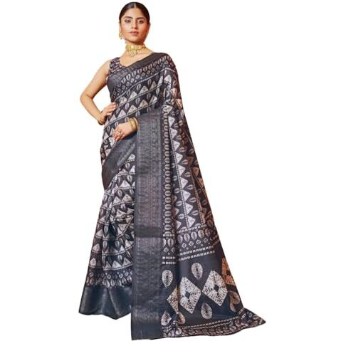 GRECIILOOKS Womens Jacquard Cotton Silk Saree (GL-S2376-BLACK)