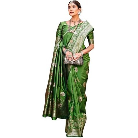 GRECIILOOKS Womens Jacquard Cotton Silk Saree (GL-S2369-GREEN)