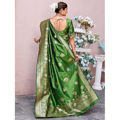 GRECIILOOKS Womens Jacquard Cotton Silk Saree (GL-S2369-GREEN)