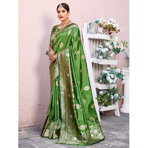 GRECIILOOKS Womens Jacquard Cotton Silk Saree (GL-S2369-GREEN)