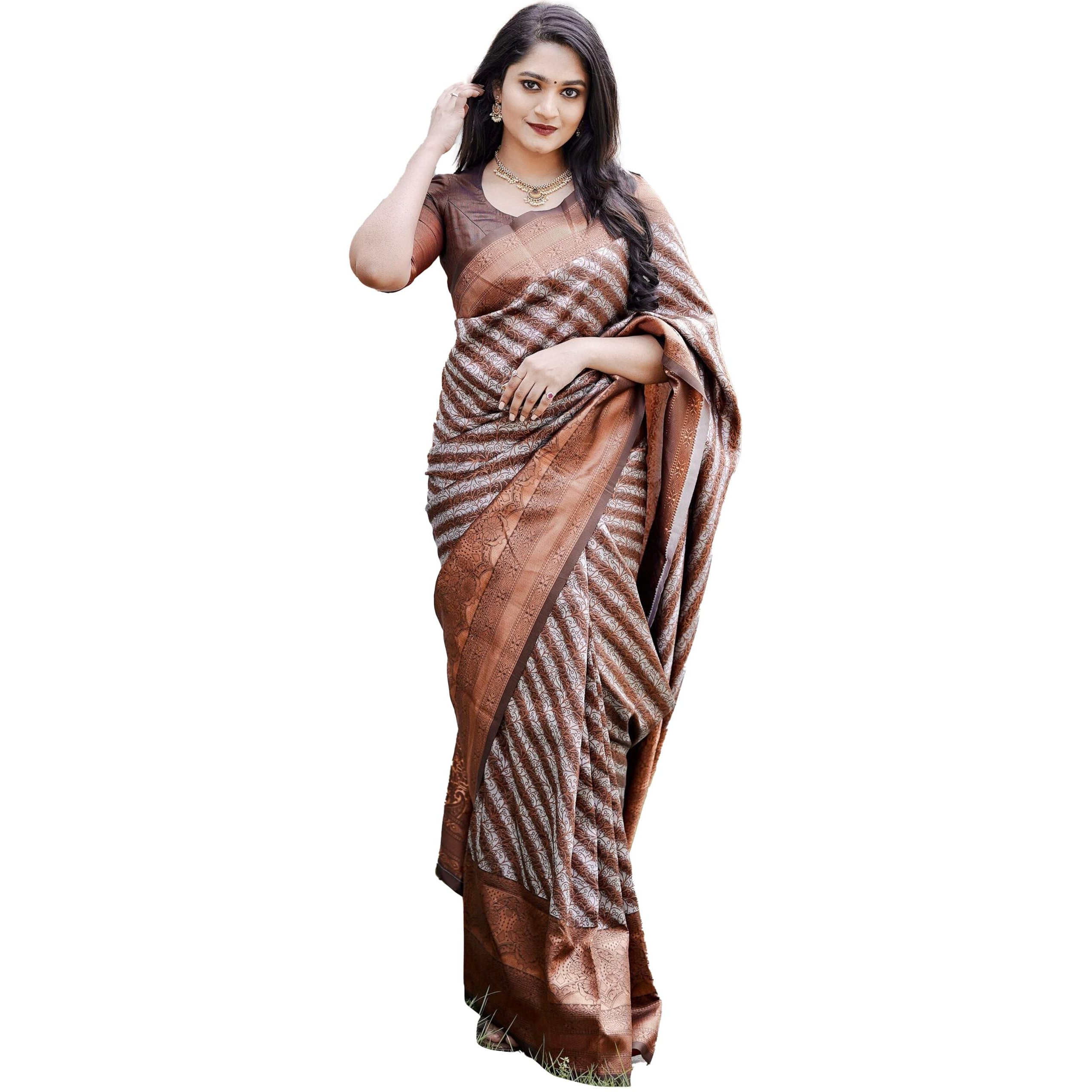 Sugathari Brown Womens Kanchipuram Art Silk Saree With Blouse Piece (KANCHIPURAM 2010 BROWN)