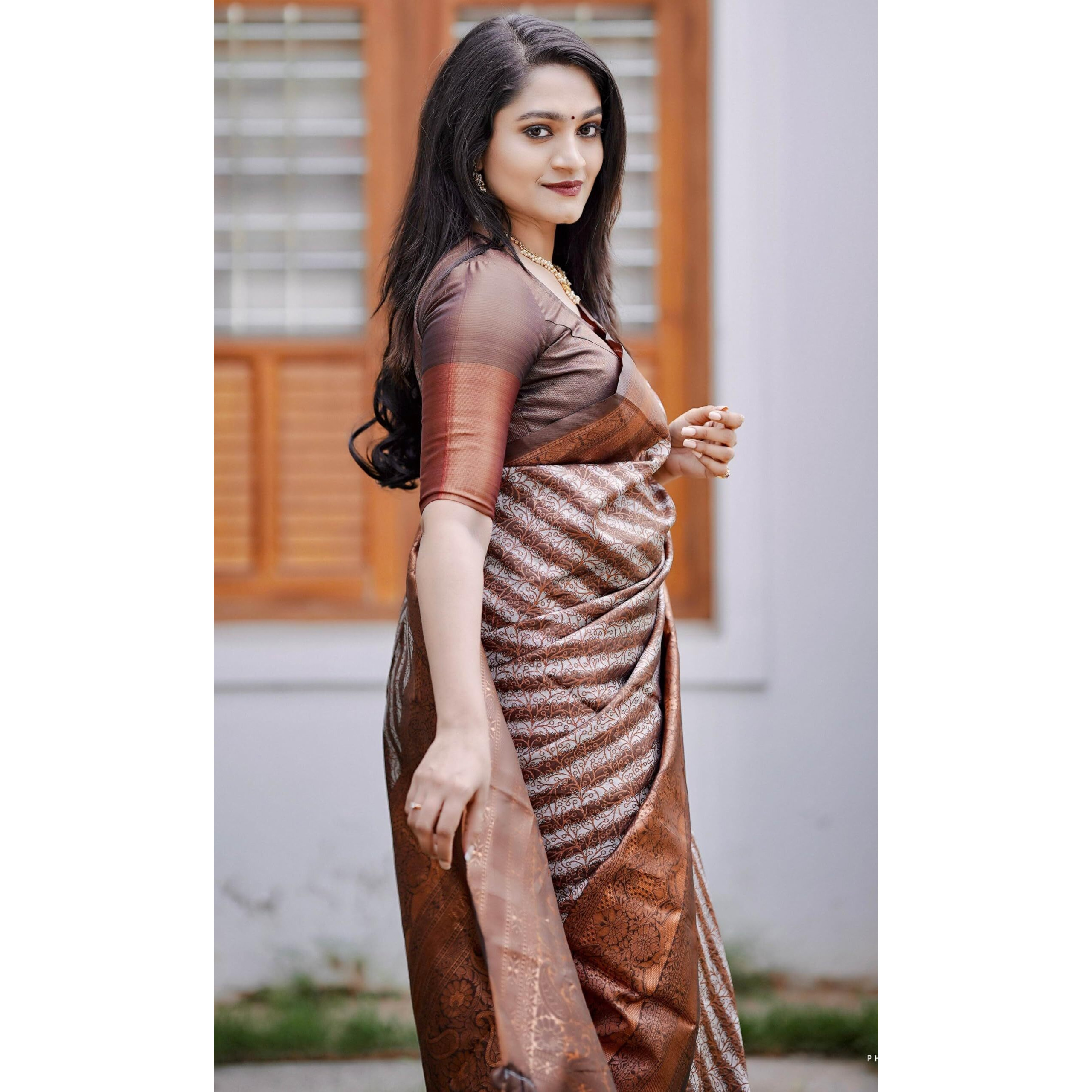 Sugathari Brown Womens Kanchipuram Art Silk Saree With Blouse Piece (KANCHIPURAM 2010 BROWN)