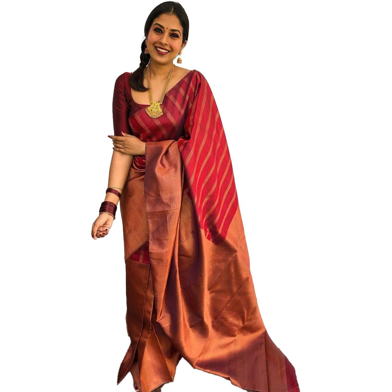 Sugathari Maroon Womens Kanchipuram Art Silk Saree With Blouse Piece (KANCHIPURAM 2007 MAROON)