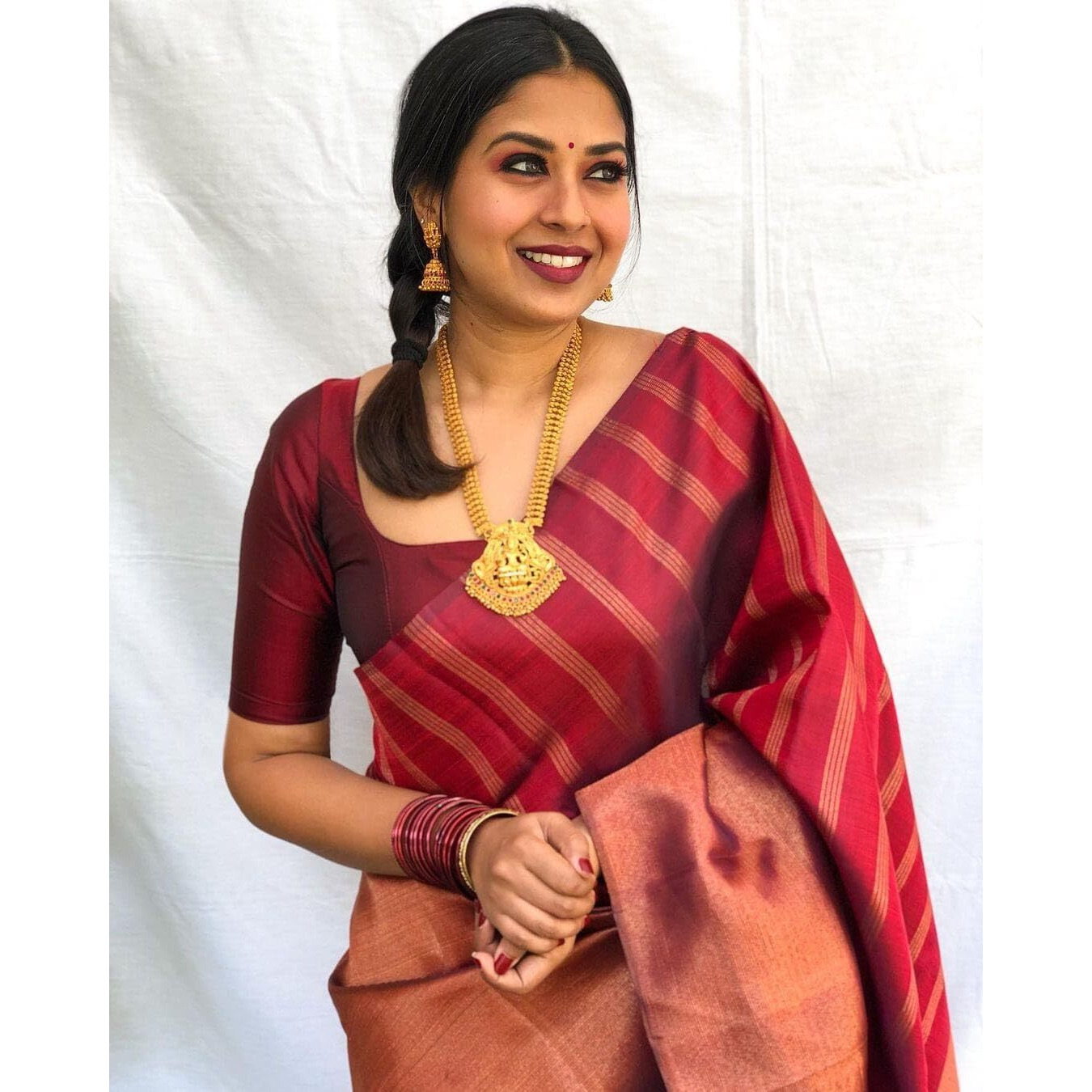 Sugathari Maroon Womens Kanchipuram Art Silk Saree With Blouse Piece (KANCHIPURAM 2007 MAROON)