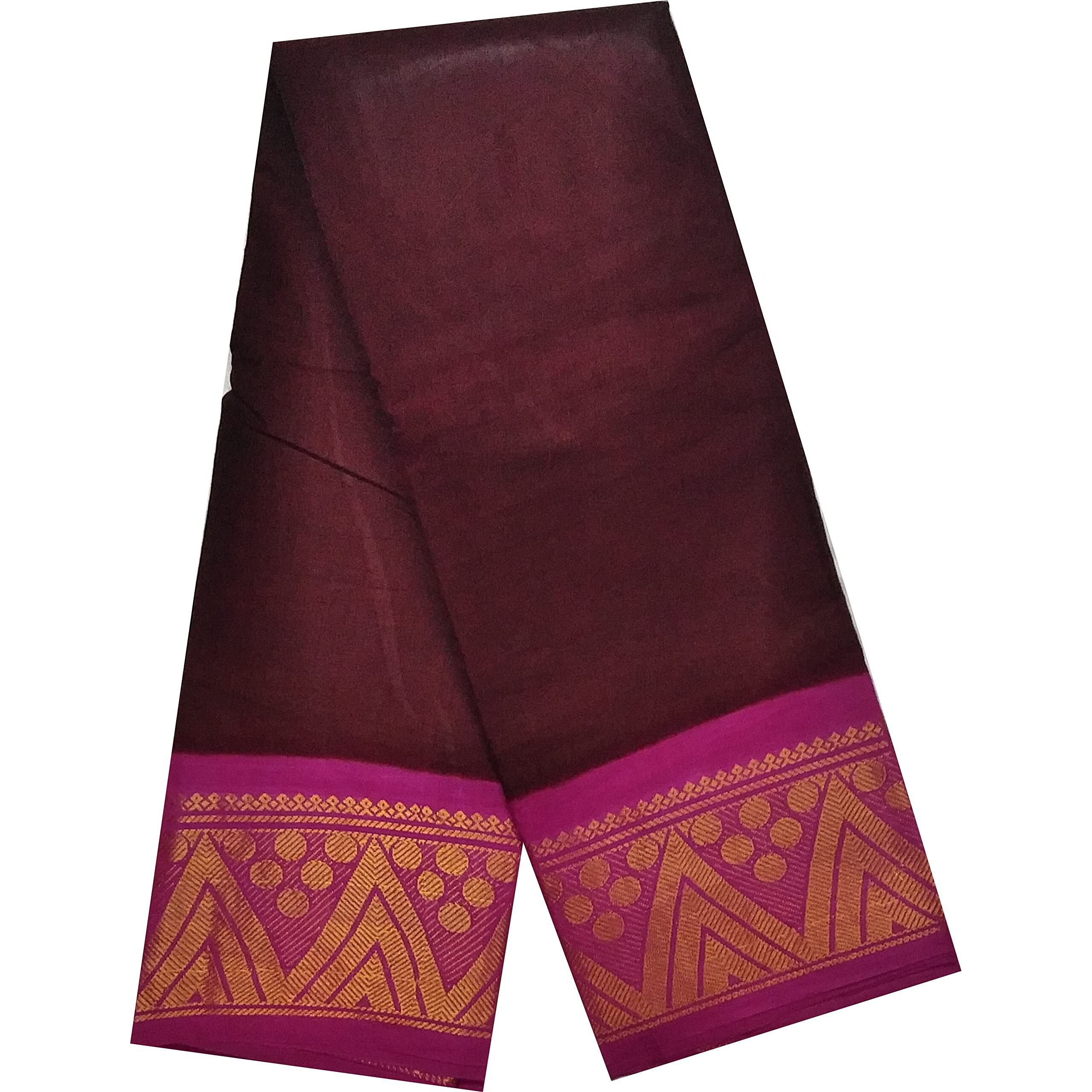 Madurai Pure Sungudi Cotton Saree - Double Side Medium Size Border & Plain Body (Without Blouse) Saree for women (Dark Maroon & Pink)