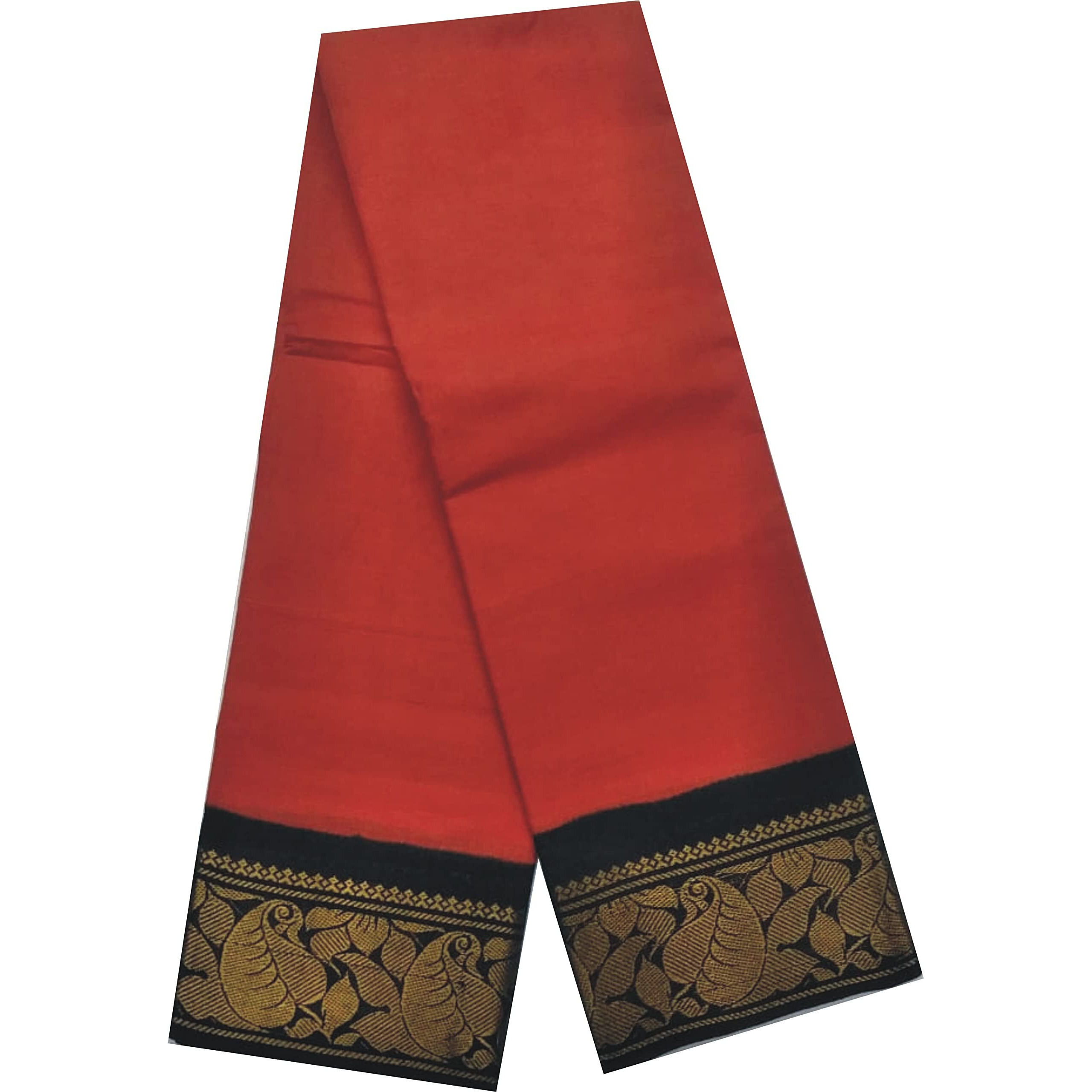 Pure Cotton Saree - Medium Size Border & Plain Body (Rust & Black)