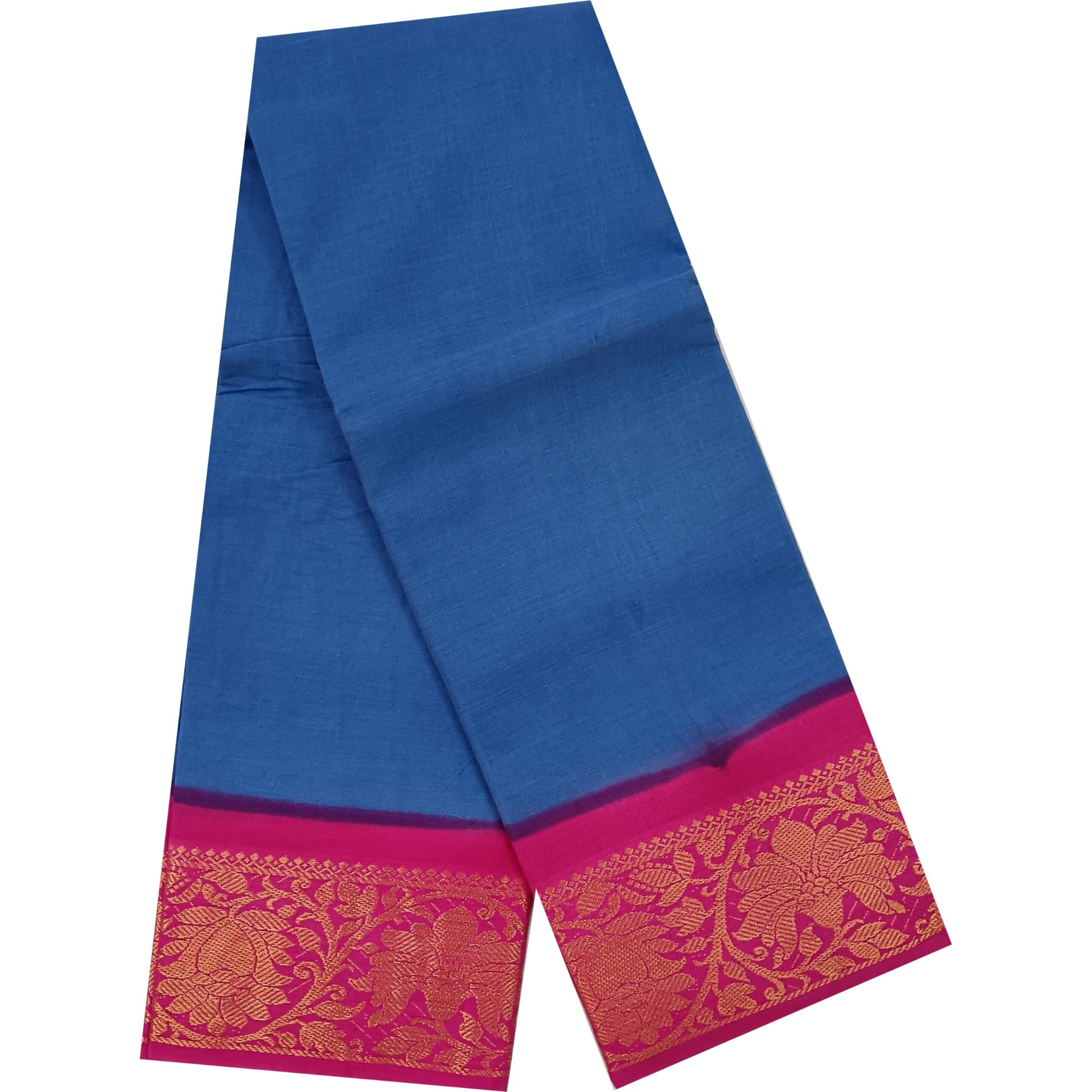 Madurai Pure Sungudi Cotton Saree - Double Side Medium Size Border & Plain Body (Without Blouse) Saree for women (Grey Blue Pink)