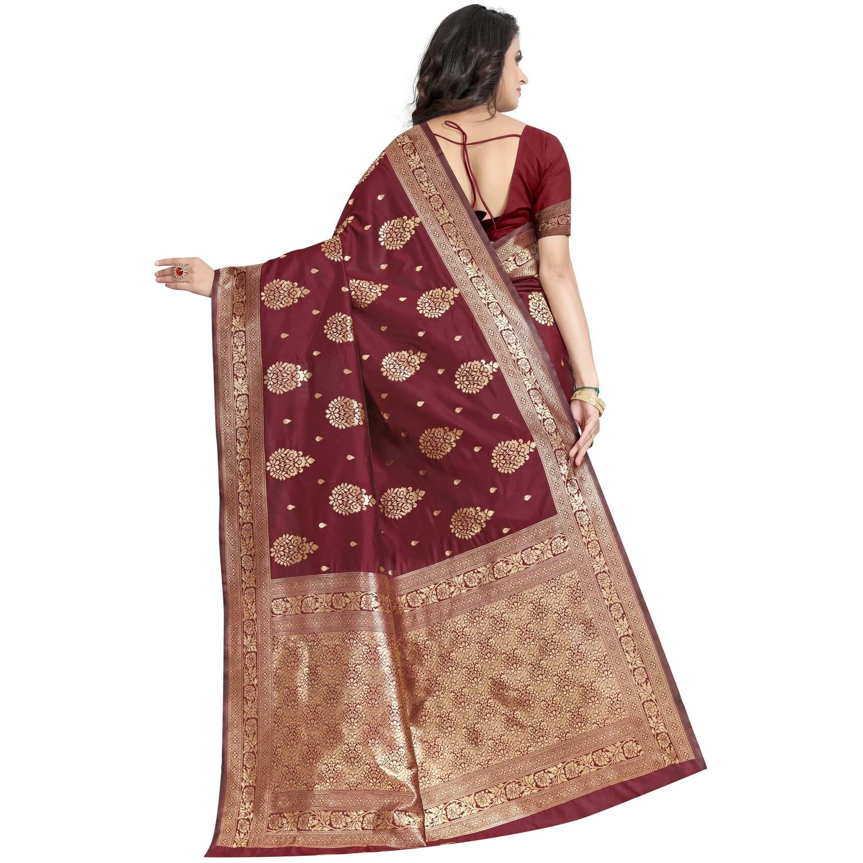 C J Enterprise Womens Pure Soft Kanjivaram Silk Saree Banarasi Design Wear Pattu Sarees Latest Party Cotton Sari collections With Blouse Piece for Wedding sadi new ladies 2024 (Eagle-3) (Maroon)