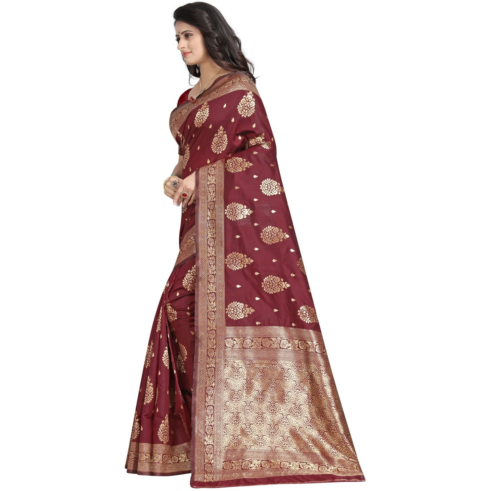 C J Enterprise Womens Pure Soft Kanjivaram Silk Saree Banarasi Design Wear Pattu Sarees Latest Party Cotton Sari collections With Blouse Piece for Wedding sadi new ladies 2024 (Eagle-3) (Maroon)