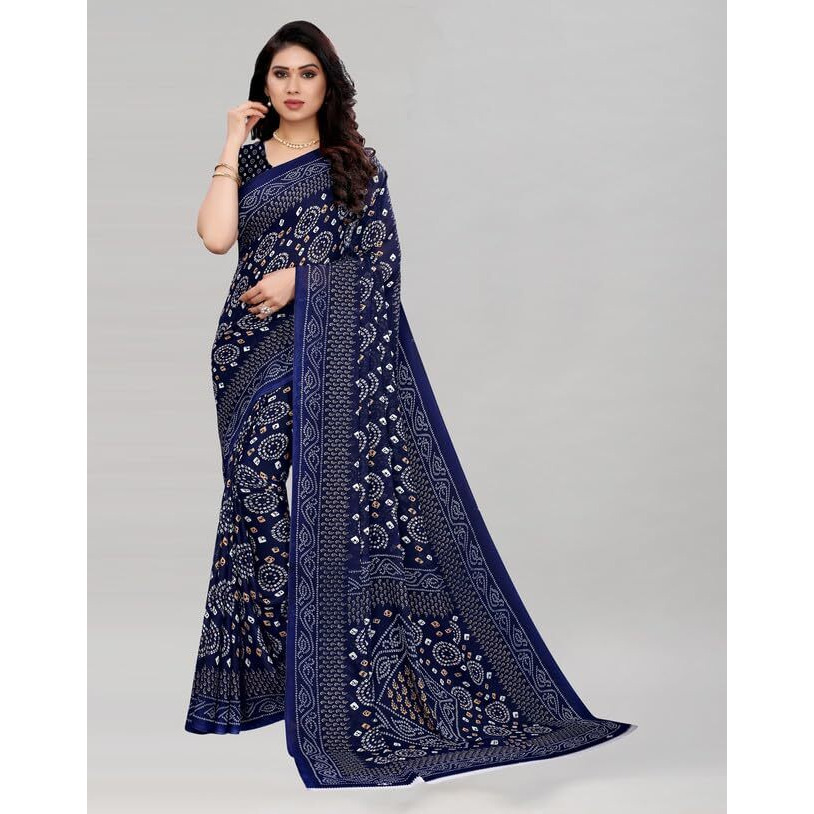 Satrani Womens Pure Georgette Saree (2041S575N_3112S2153N_Navy Blue | Maroon)