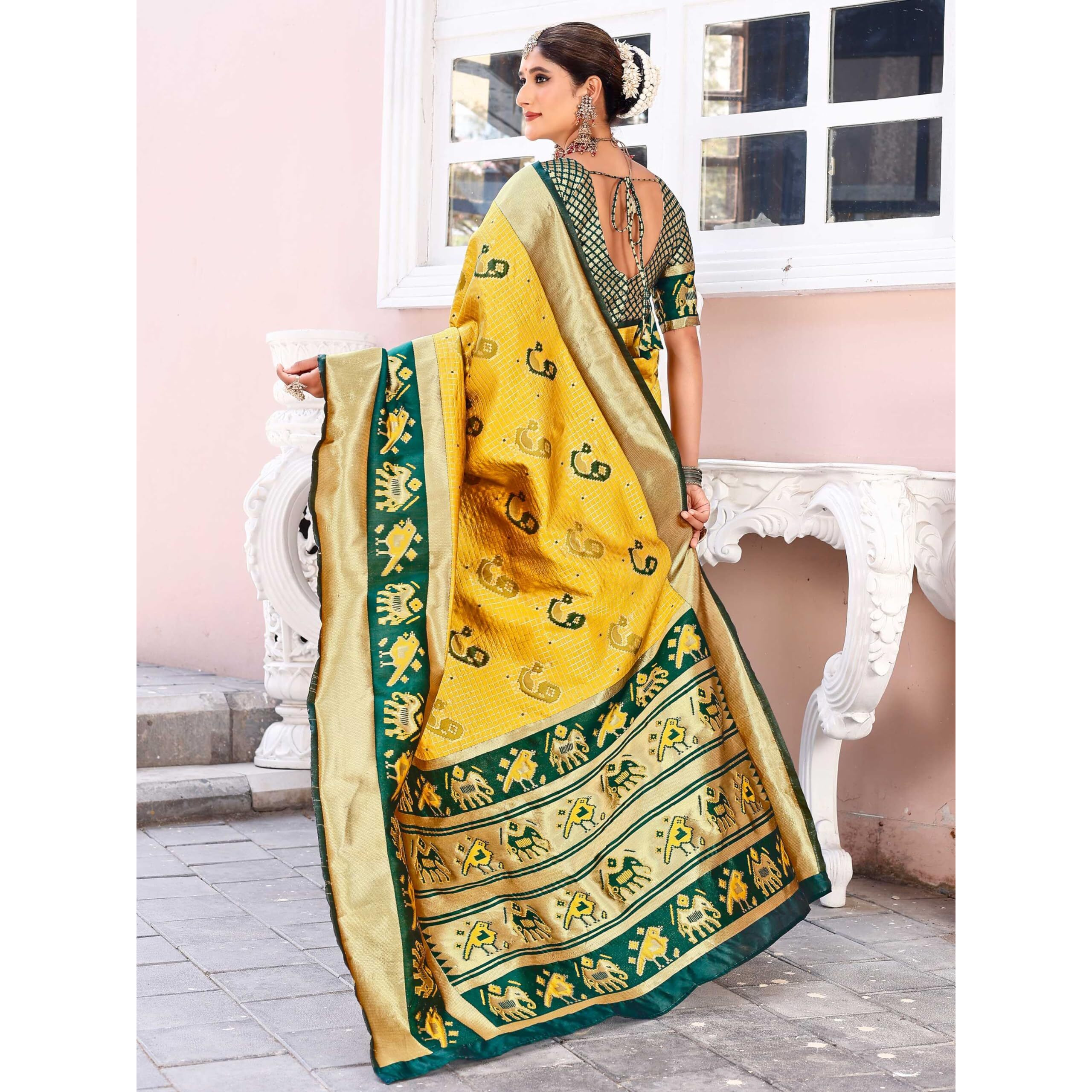 Leriya Fashion Womens Pure Jacquard Banarasi Kanjivarm Cotton Silk Saree with Blouse Piece | Sarees (Yellow)