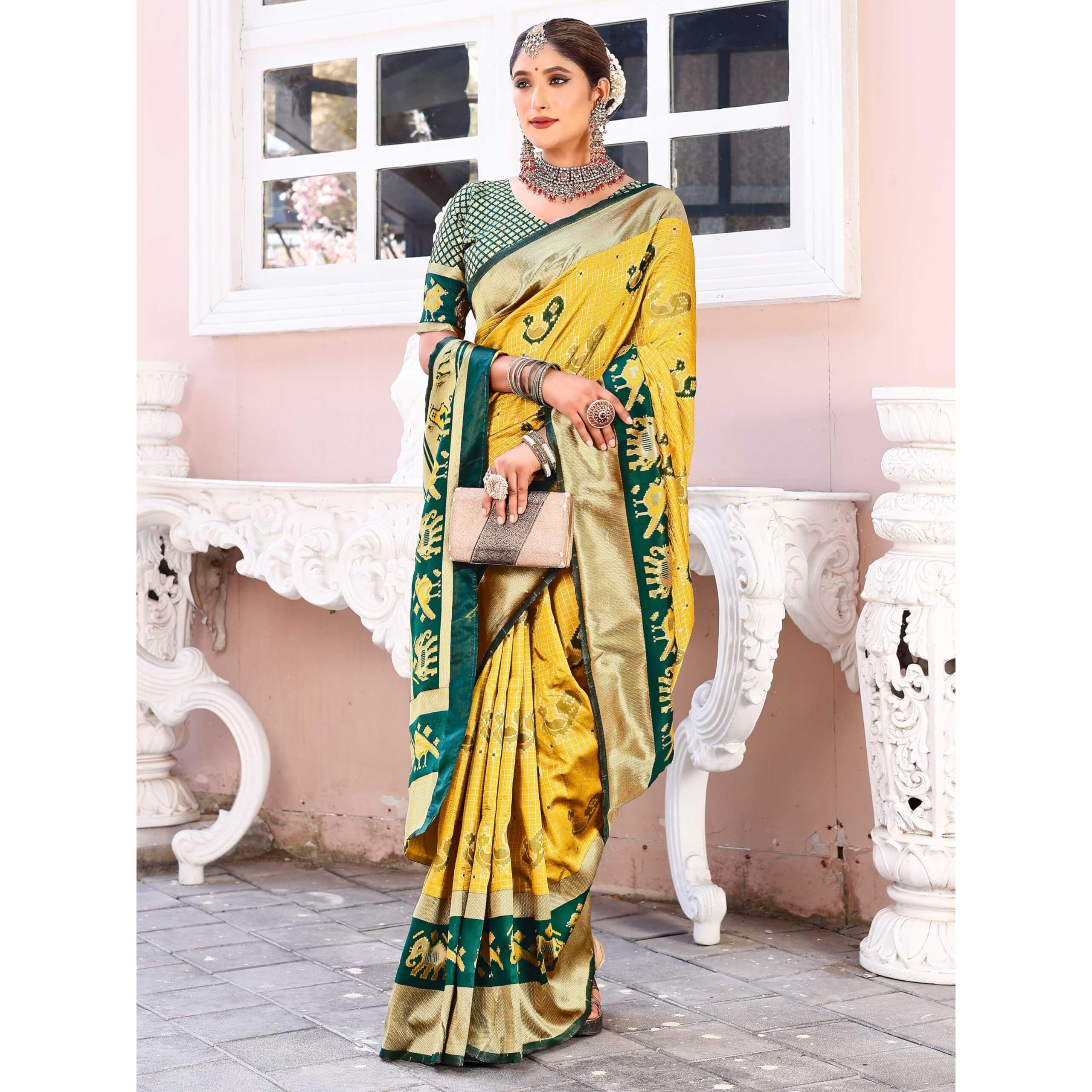 Leriya Fashion Womens Pure Jacquard Banarasi Kanjivarm Cotton Silk Saree with Blouse Piece | Sarees (Yellow)