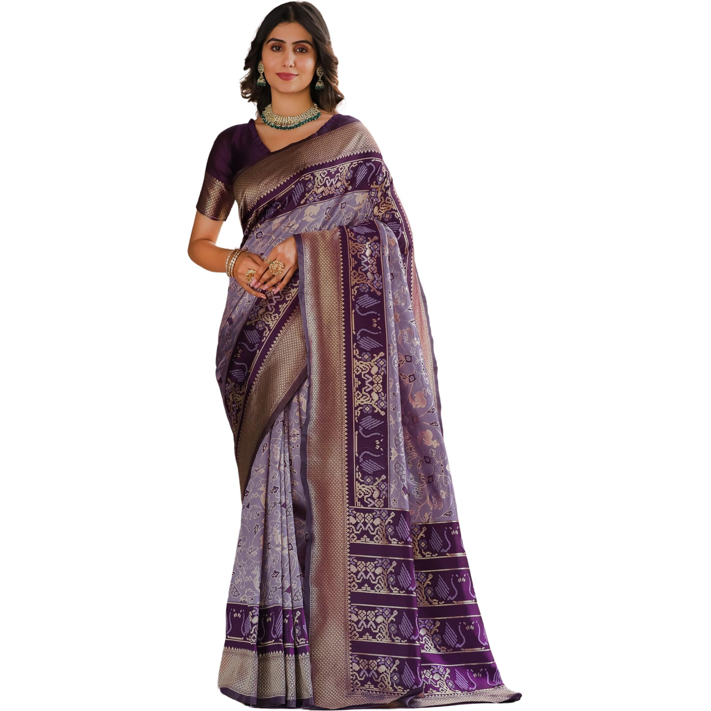 Leriya Fashion Womens Pure Jacquard Banarasi Kanjivarm Cotton Silk Saree with Blouse Piece | Saree (Purple)