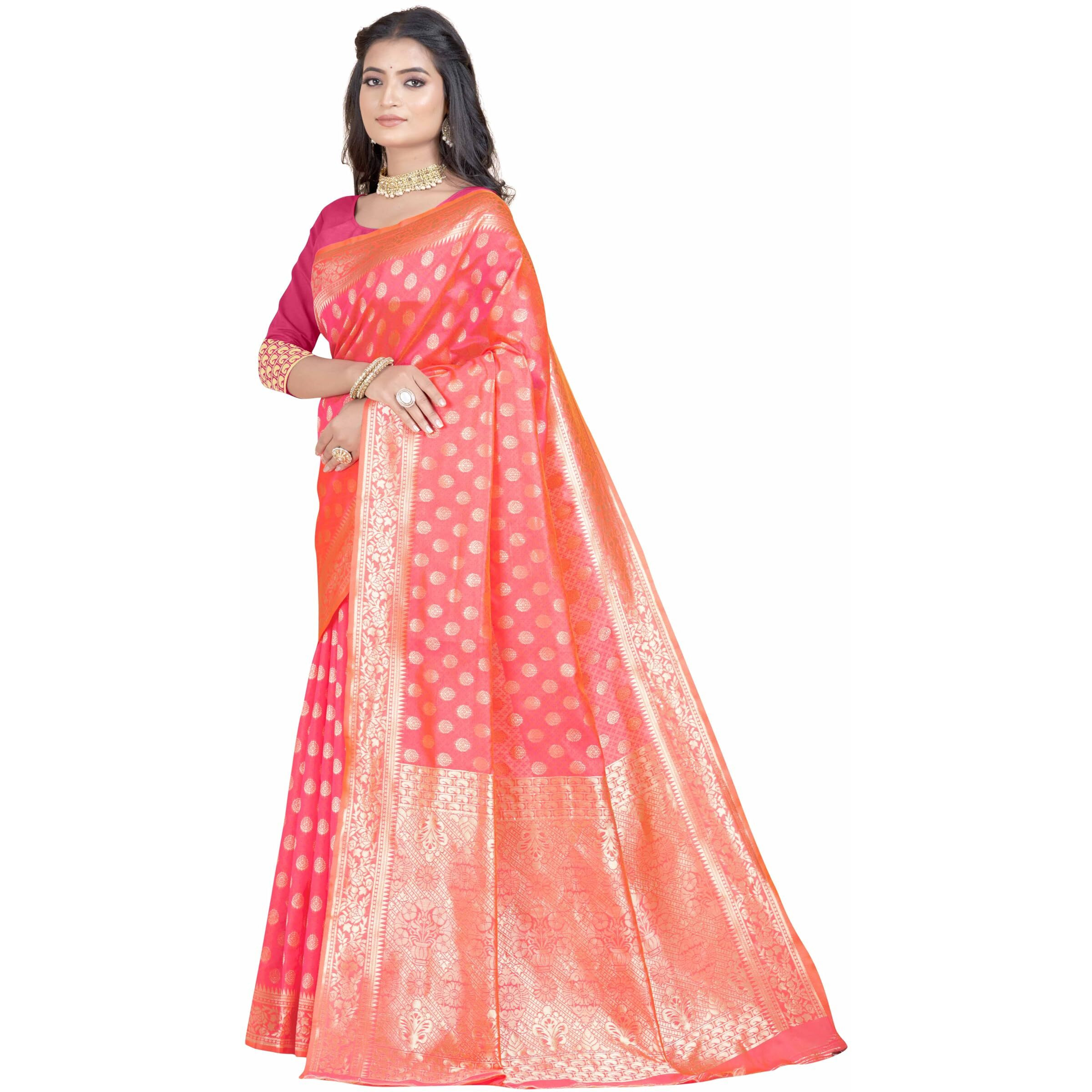 Sugathari Womens Banarasi Saree Pure Kanjivaram Silk Saree Soft new ladies 2023 Design Wear Pattu Sarees Latest Party Sari collections With Blouse Piece for Wedding sadi (SAN PARI-192 PINK)