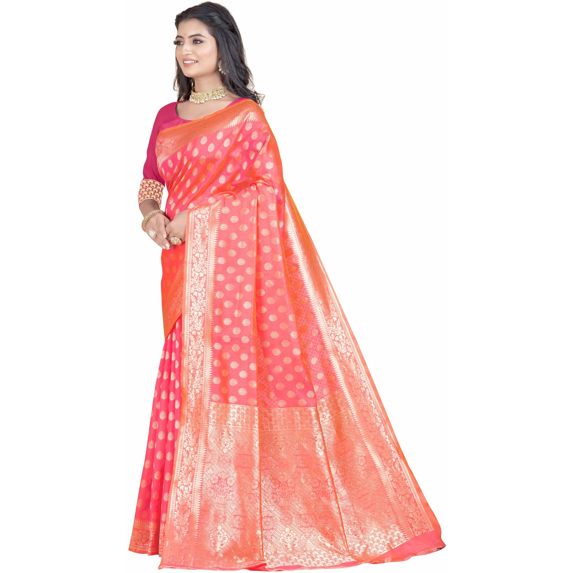 Sugathari Womens Banarasi Saree Pure Kanjivaram Silk Saree Soft new ladies 2023 Design Wear Pattu Sarees Latest Party Sari collections With Blouse Piece for Wedding sadi (SAN PARI-192 PINK)