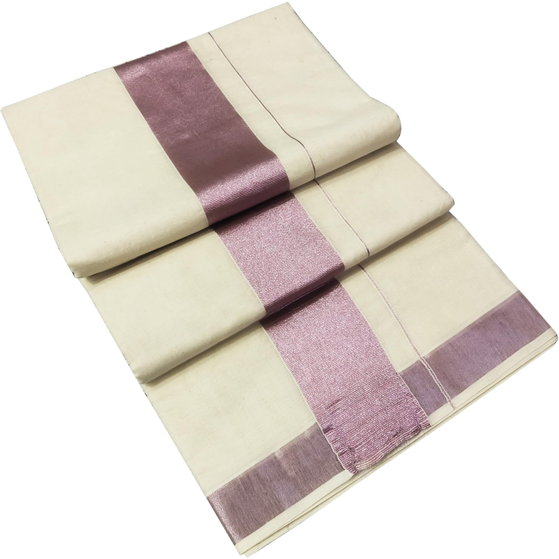 TEXATION Womens Kerala Kasavu Plain Cotton Saree With Running Blouse Piece (100% Cotton) (Saree 5.5 meter, Blouse 0.8 meter) (Pink)