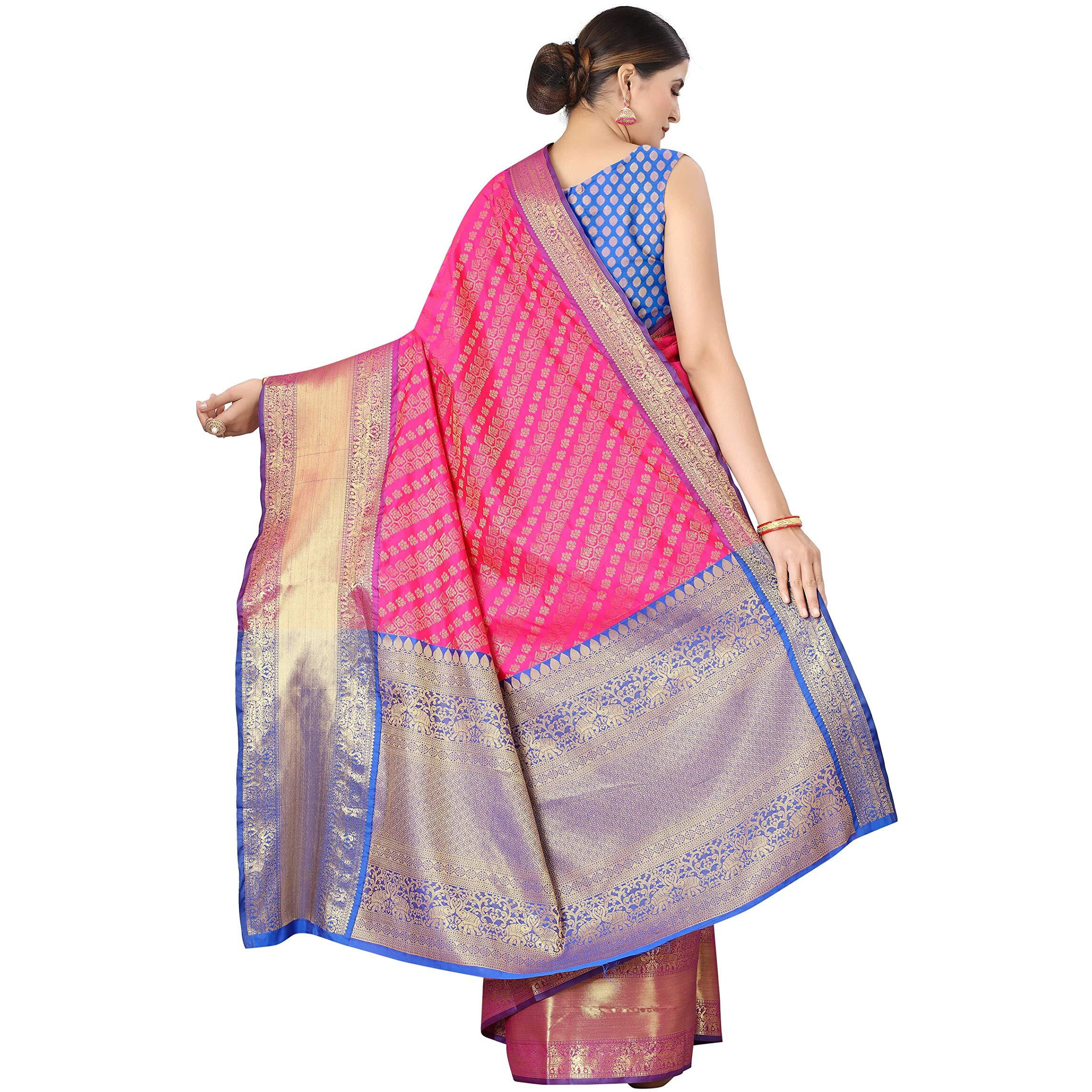 Enthone Womens Banarasi Silk Saree With Unstitched Blouse Piece(Pink)