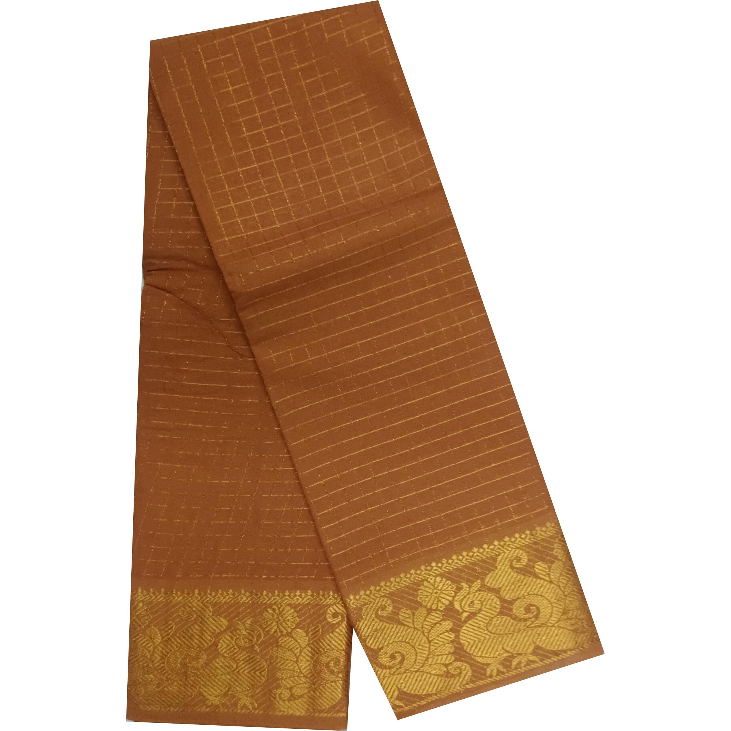 Madurai Sungudi Cotton- Zari Checked Self Medium Size Border Without Blouse Saree For Women (Corel)