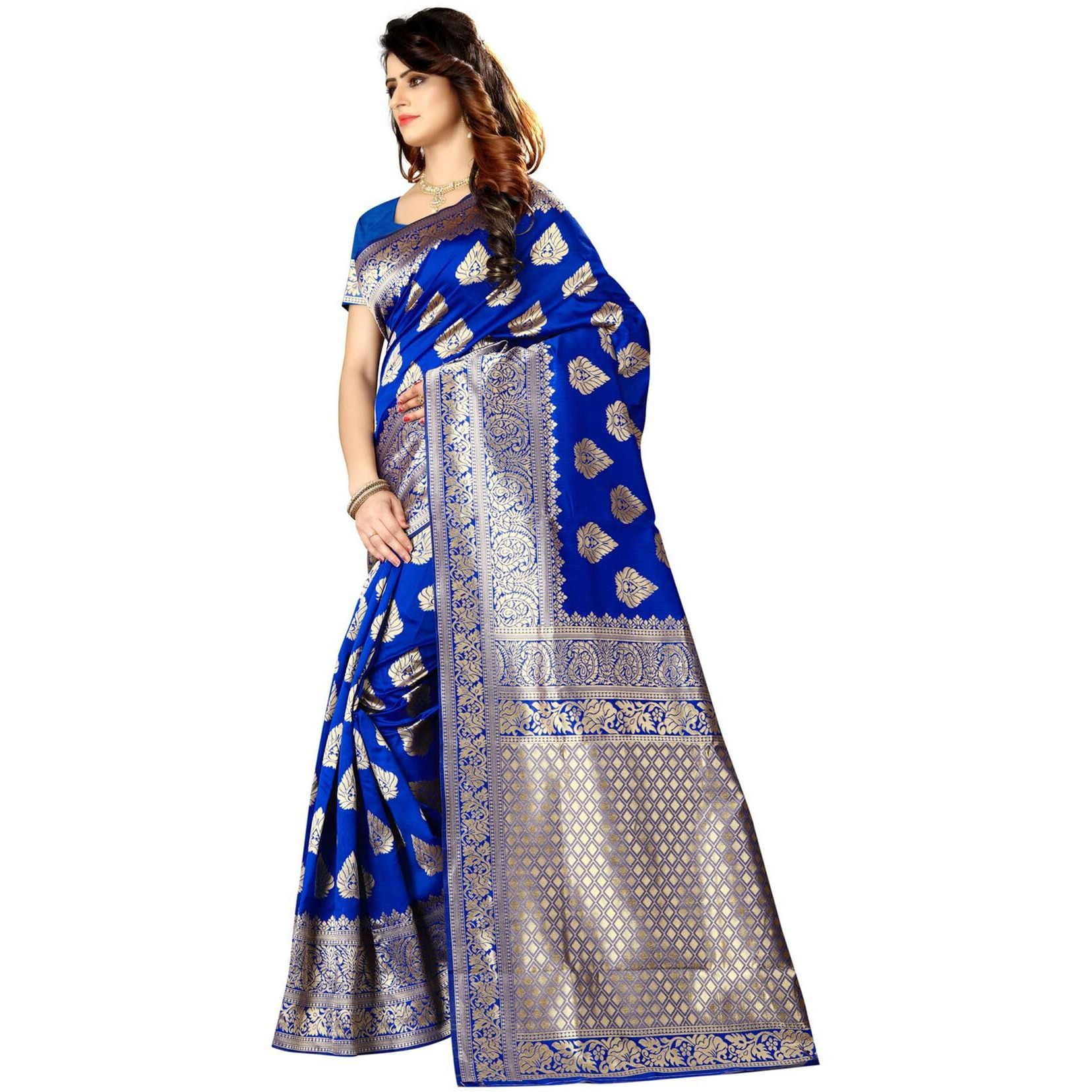 Sugathari Womens Banarasi Saree Pure Kanjivaram Silk Saree Soft new ladies 2023 Design Wear Pattu Sarees Latest Cotton Party Sari collections With Blouse Piece for Wedding sadi (SAM PARI-24 R BLUE)