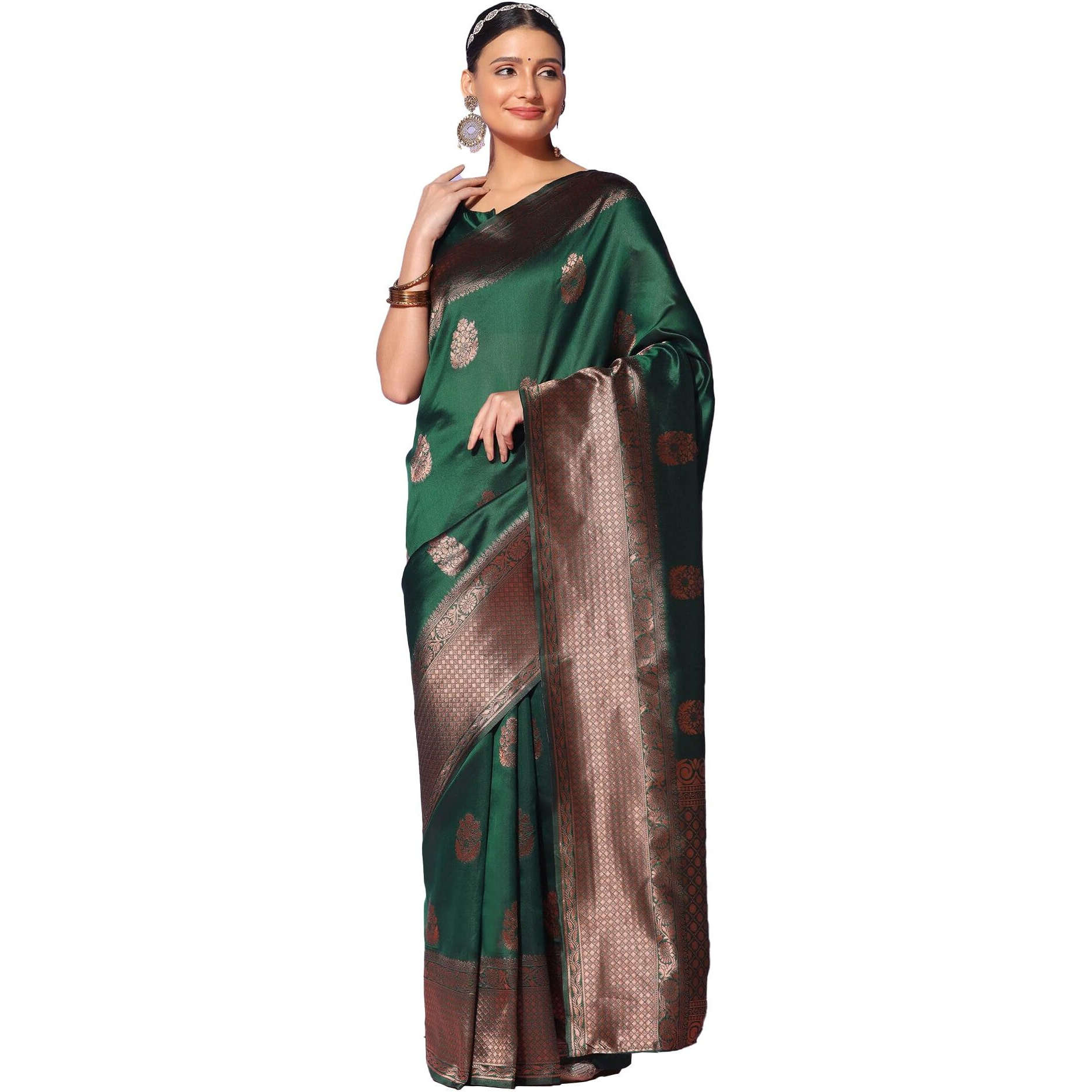 Sugathari Bottle Green Womens Kanchipuram Art Silk Saree With Blouse Piece (KANCHIPURAM 2002 B GREEN)