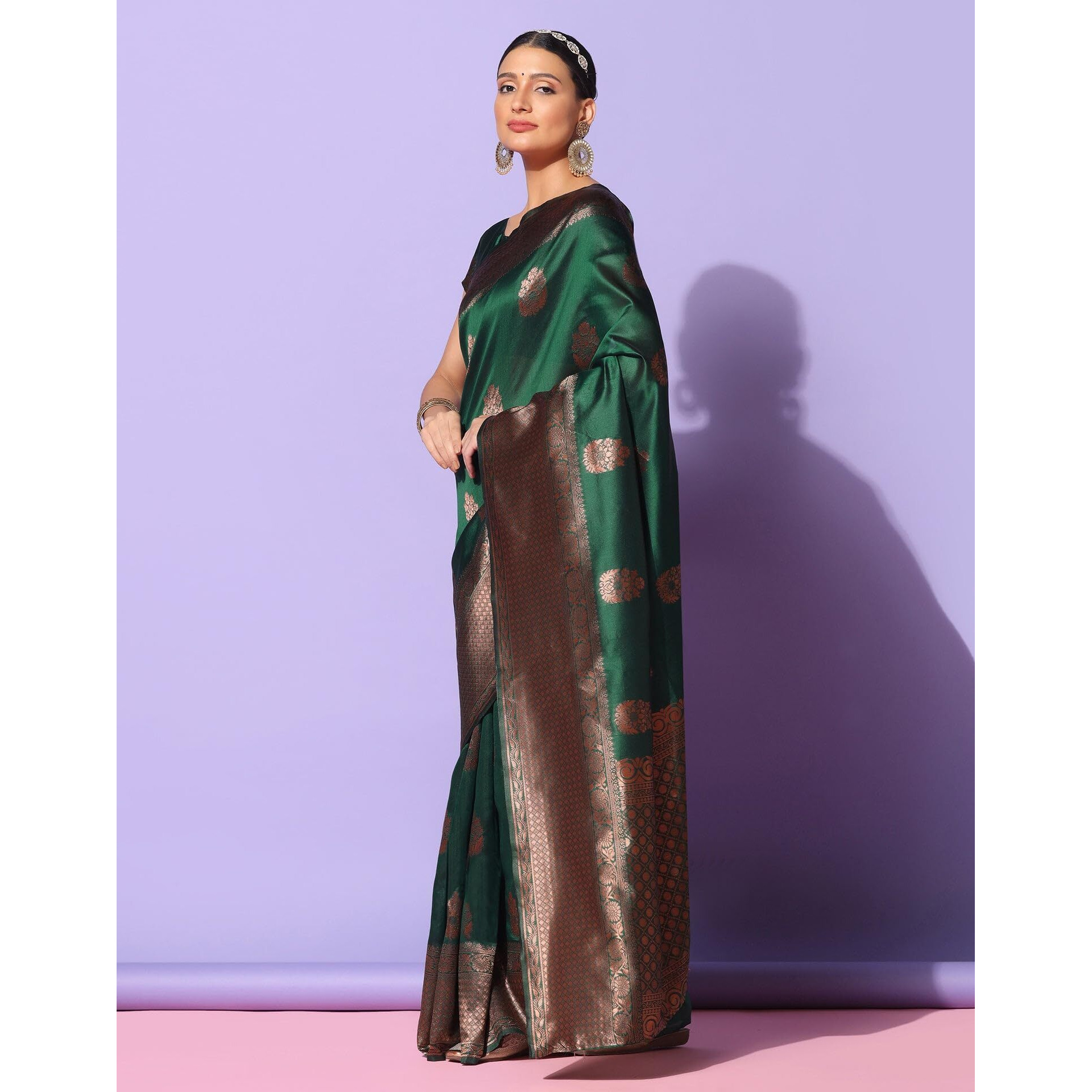 Sugathari Bottle Green Womens Kanchipuram Art Silk Saree With Blouse Piece (KANCHIPURAM 2002 B GREEN)