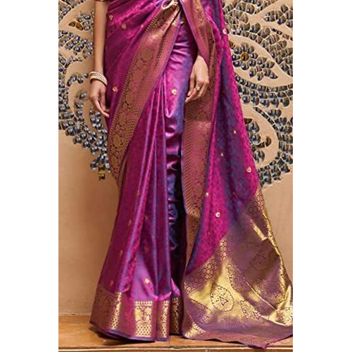 SWORNOF Womens Kanjivaram Patola Silk Saree With Blouse Piece (Purple)