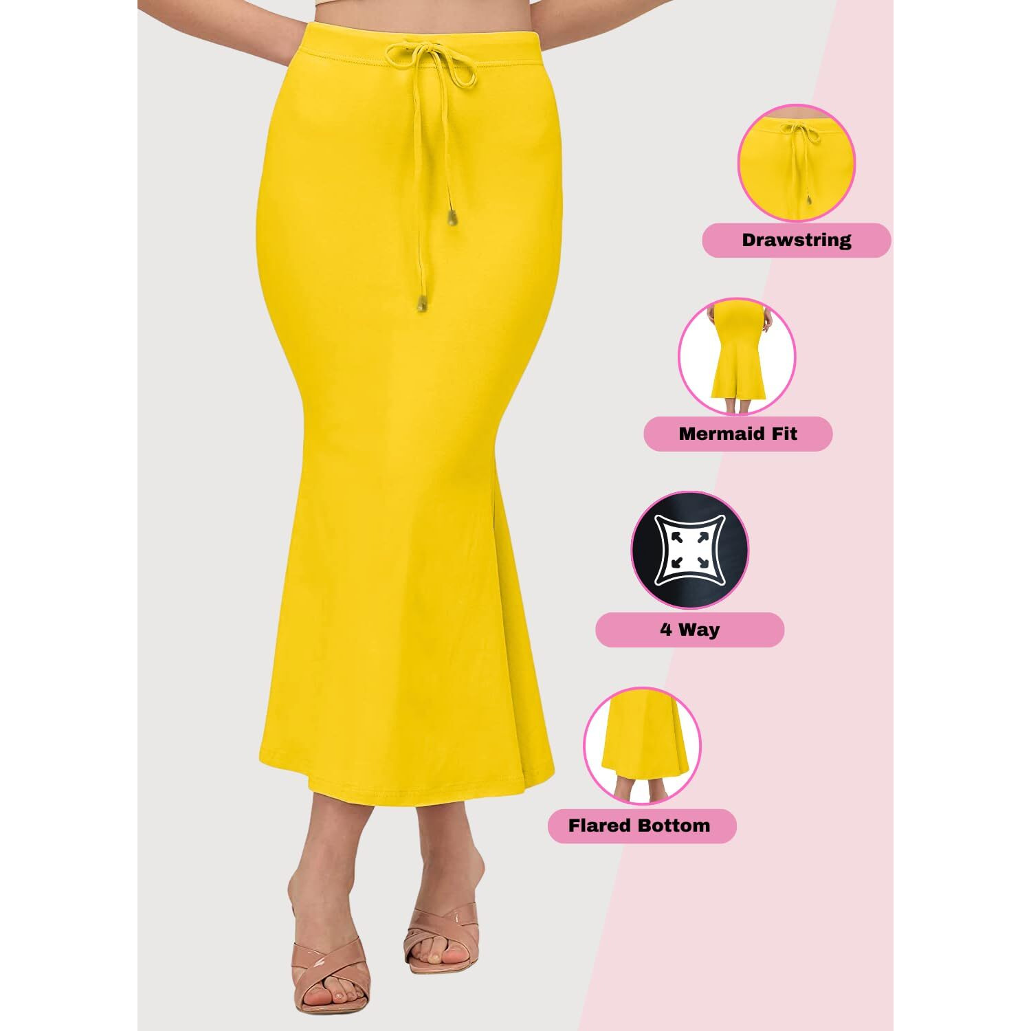 BUYONN Saree Shapewear for Women, Saree Shapewear Petticoat for Women, Lycra Saree Shaper for Saree (L, Yellow)