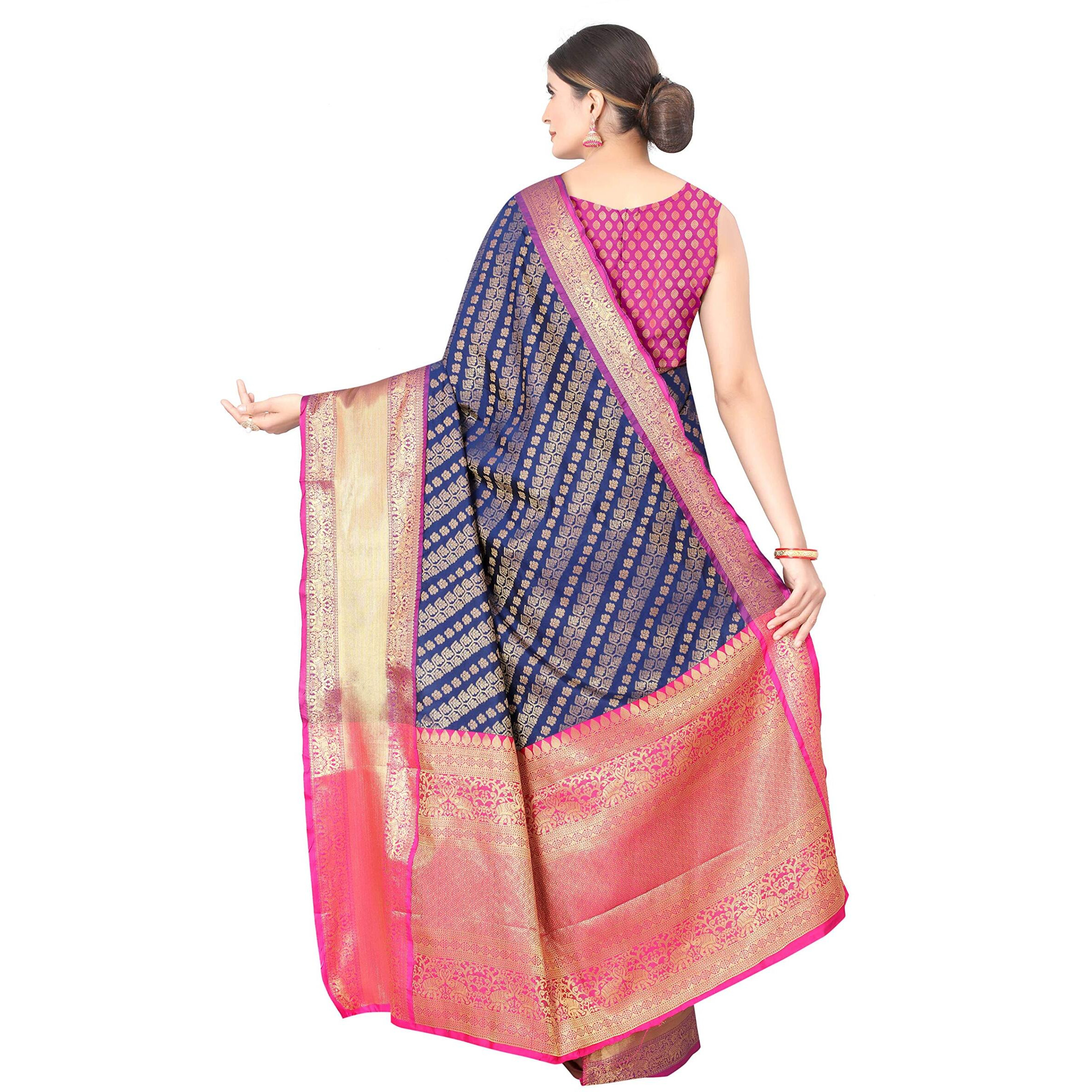 Enthone Womens Banarasi Silk Saree With Unstitched Blouse Piece(Navy Blue)