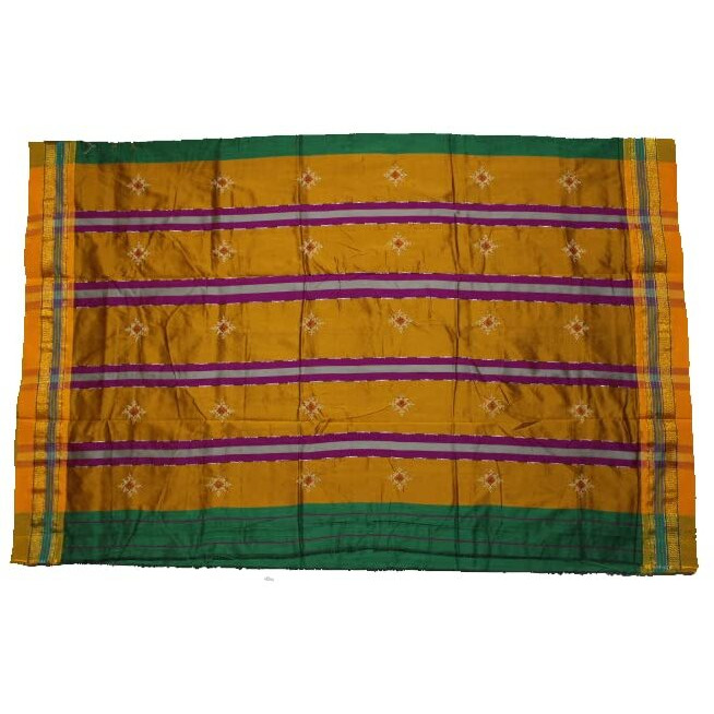 Neyge eyge Women Ilkal Cotton Blended Silk Kasuti Embroidery Saree with Traditional Stripe Pallu Unstitched Blouse Pattu(Green)