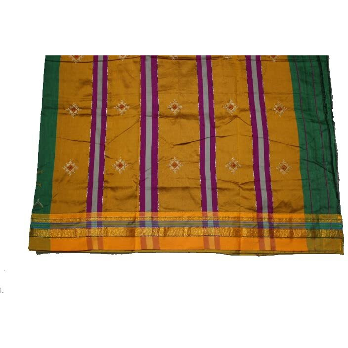 Neyge eyge Women Ilkal Cotton Blended Silk Kasuti Embroidery Saree with Traditional Stripe Pallu Unstitched Blouse Pattu(Green)