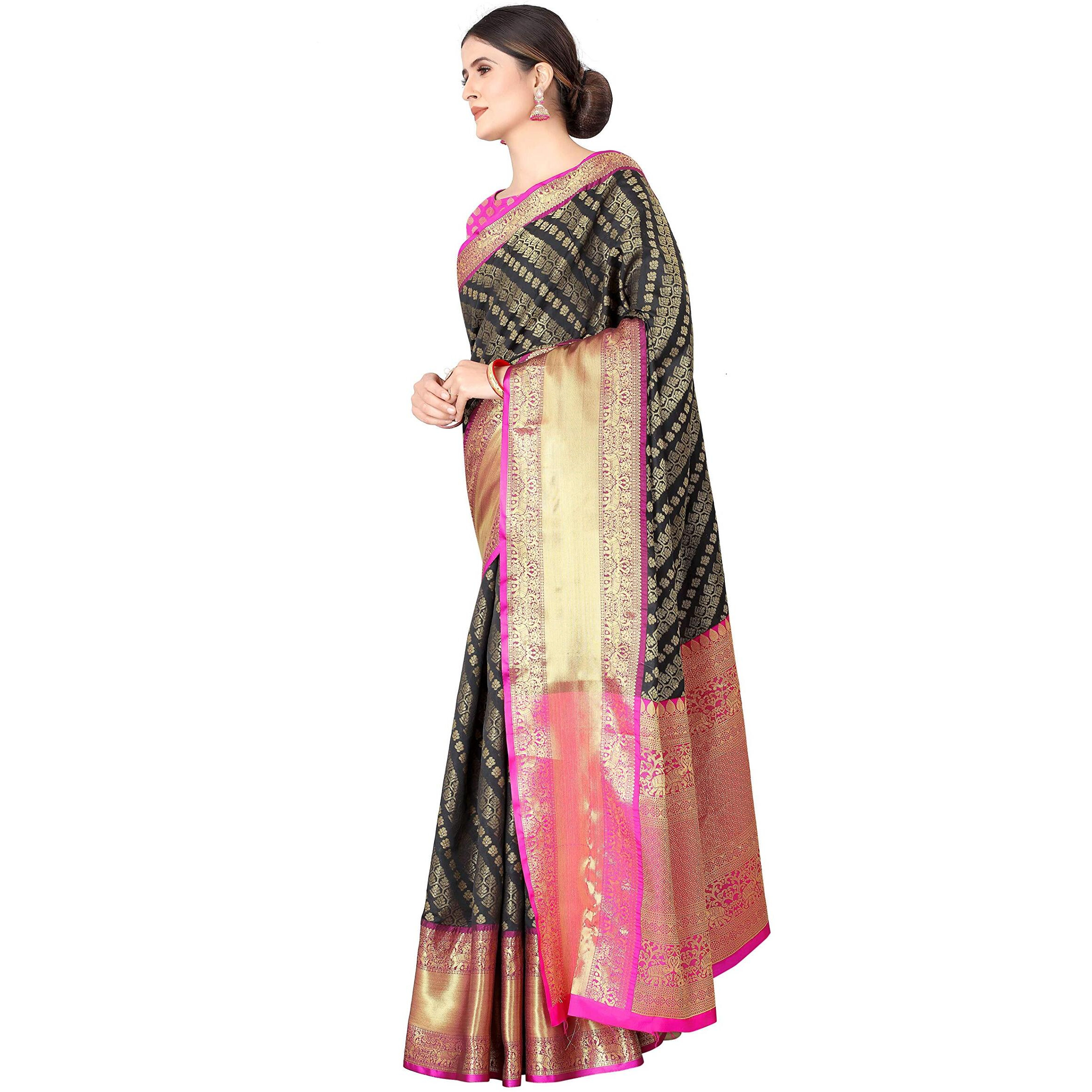 Enthone Womens Banarasi Silk Saree With Unstitched Blouse Piece(Mehndi)