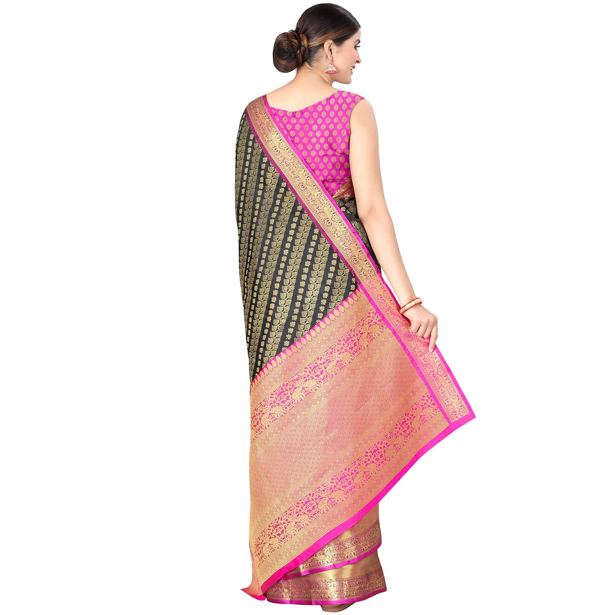 Enthone Womens Banarasi Silk Saree With Unstitched Blouse Piece(Mehndi)