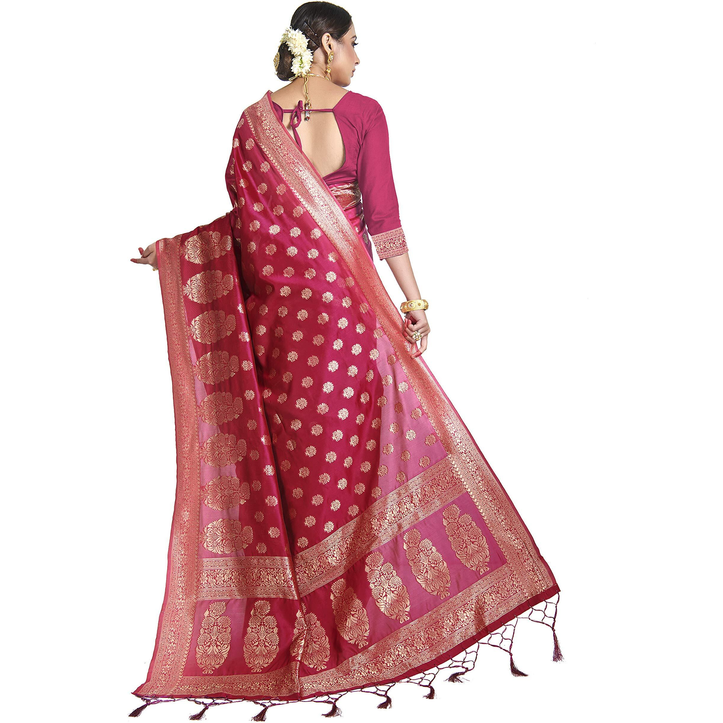 Vardha Womens Banarasi Art Silk Saree with Unstitched Blouse Piece - Zari Woven Work Sarees for Wedding (Paneri, 35, Pink)