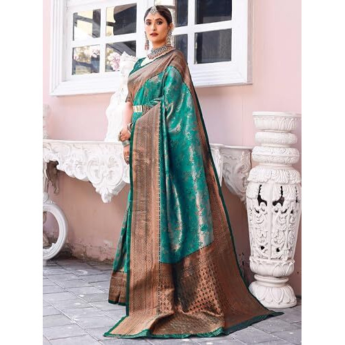 GRECIILOOKS Womens Jacquard Cotton Silk Saree (GL-S2365-GREEN)