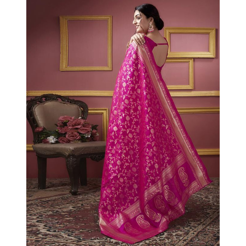 SIRIL Womens Art Silk Jacquard Saree With Unstitched Blouse Piece (3581S174_Pink)