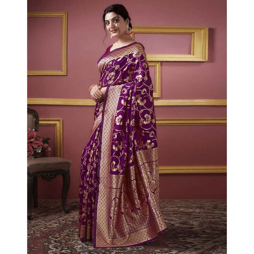 SIRIL Womens Art Silk Jacquard Saree With Unstitched Blouse Piece (3581S177_Wine)