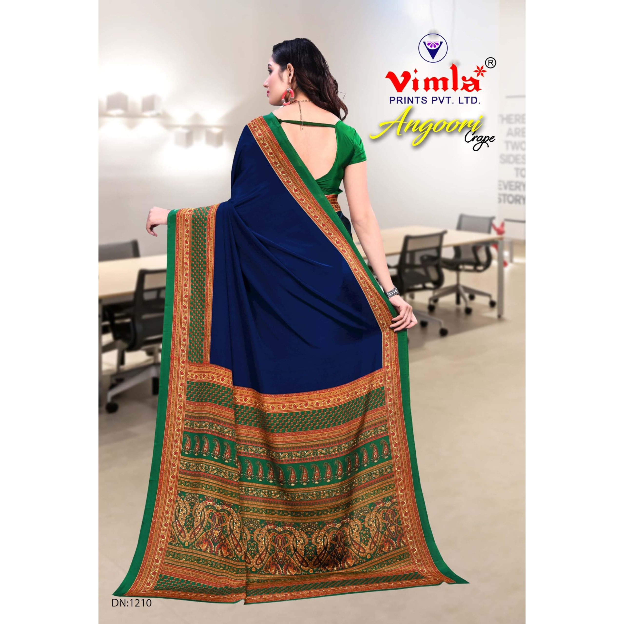 Vimla Womens Blue Crepe Silk Uniform Saree with Blouse (Blue_ 1210)