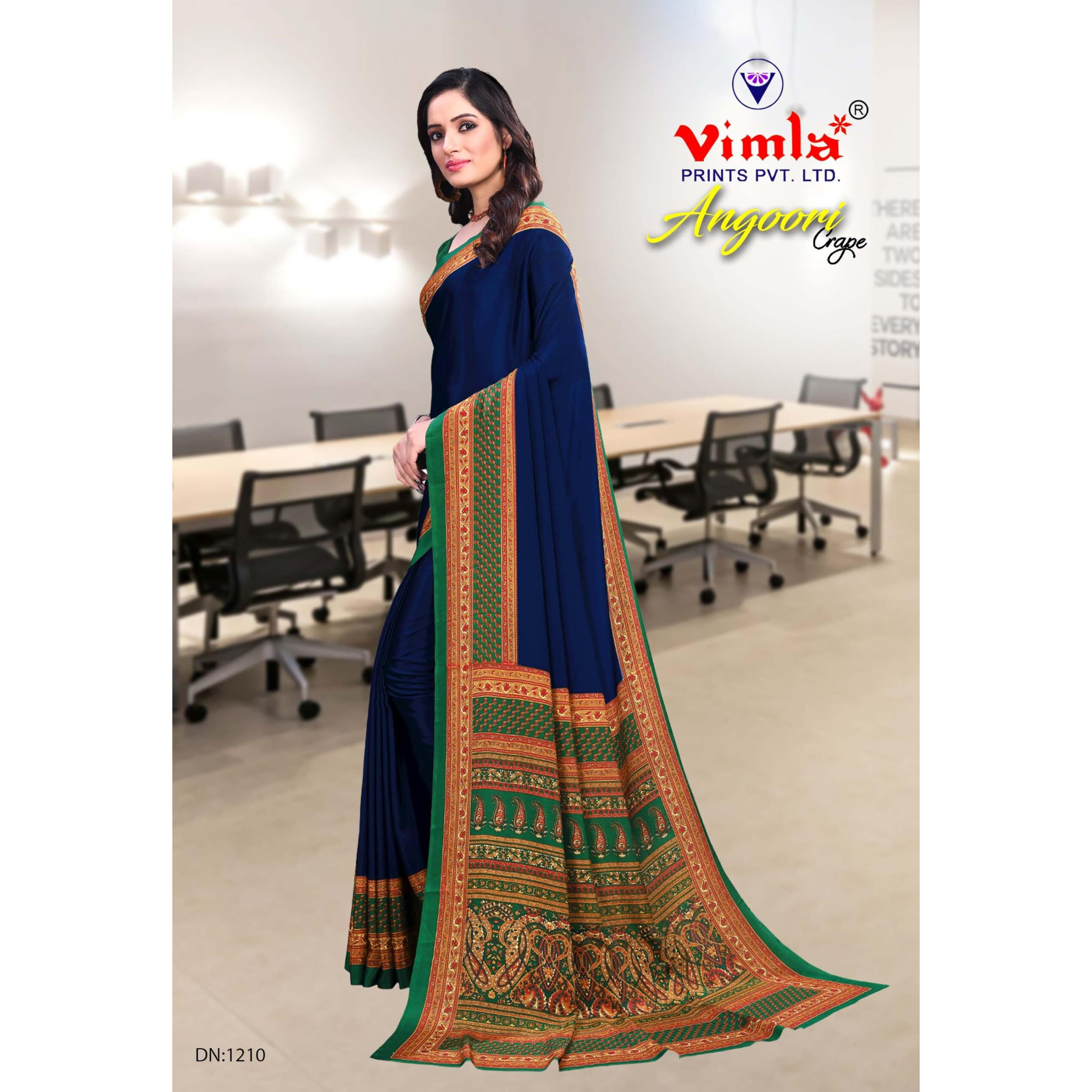 Vimla Womens Blue Crepe Silk Uniform Saree with Blouse (Blue_ 1210)