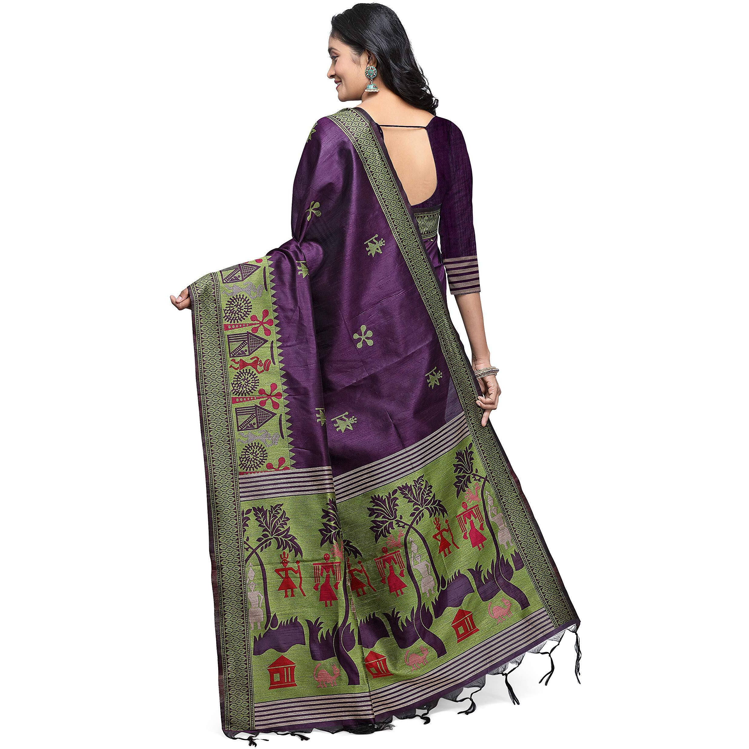 NK Textiles Womens Woven Silk Saree With Blouse Piece (C5ISH1007_Purple)