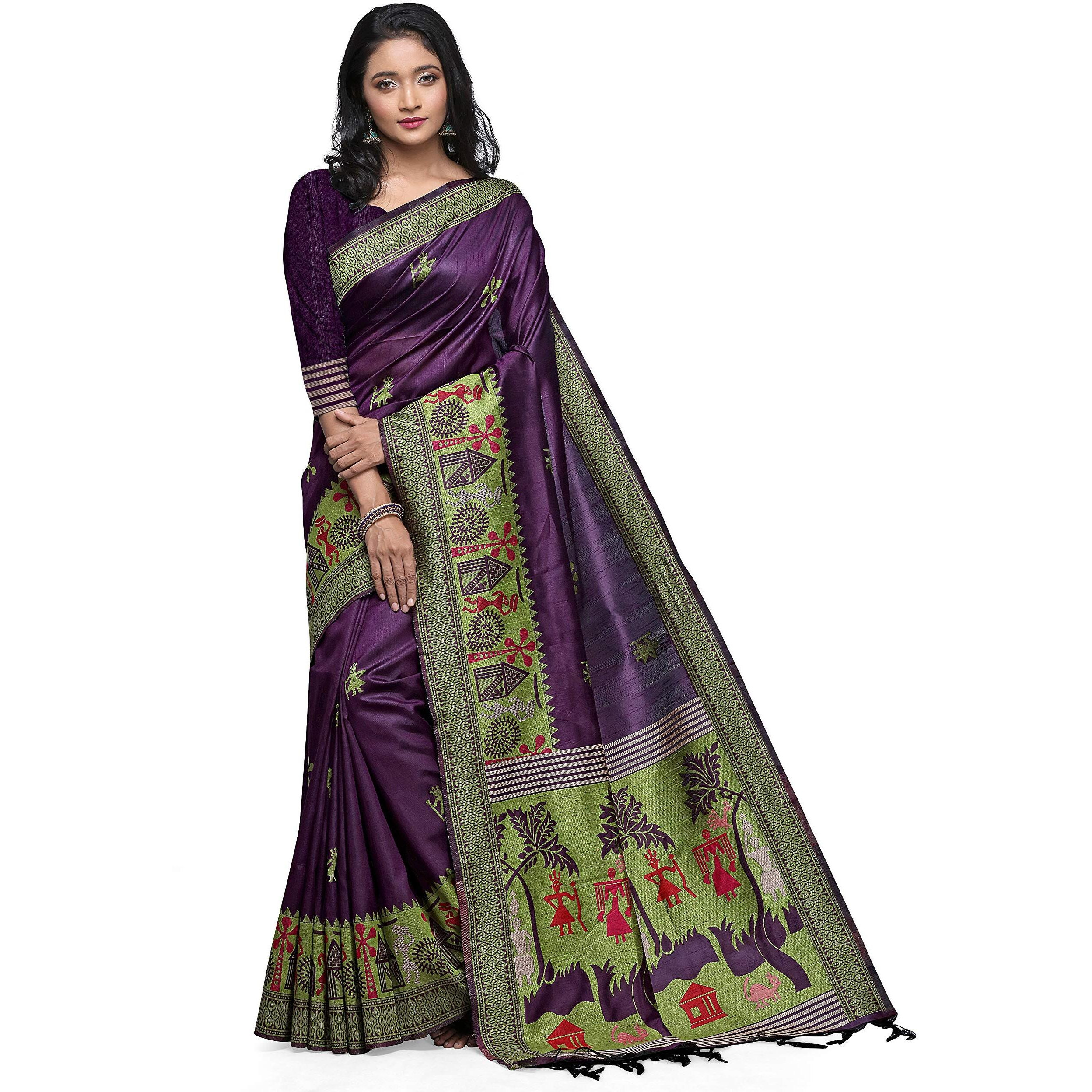 NK Textiles Womens Woven Silk Saree With Blouse Piece (C5ISH1007_Purple)